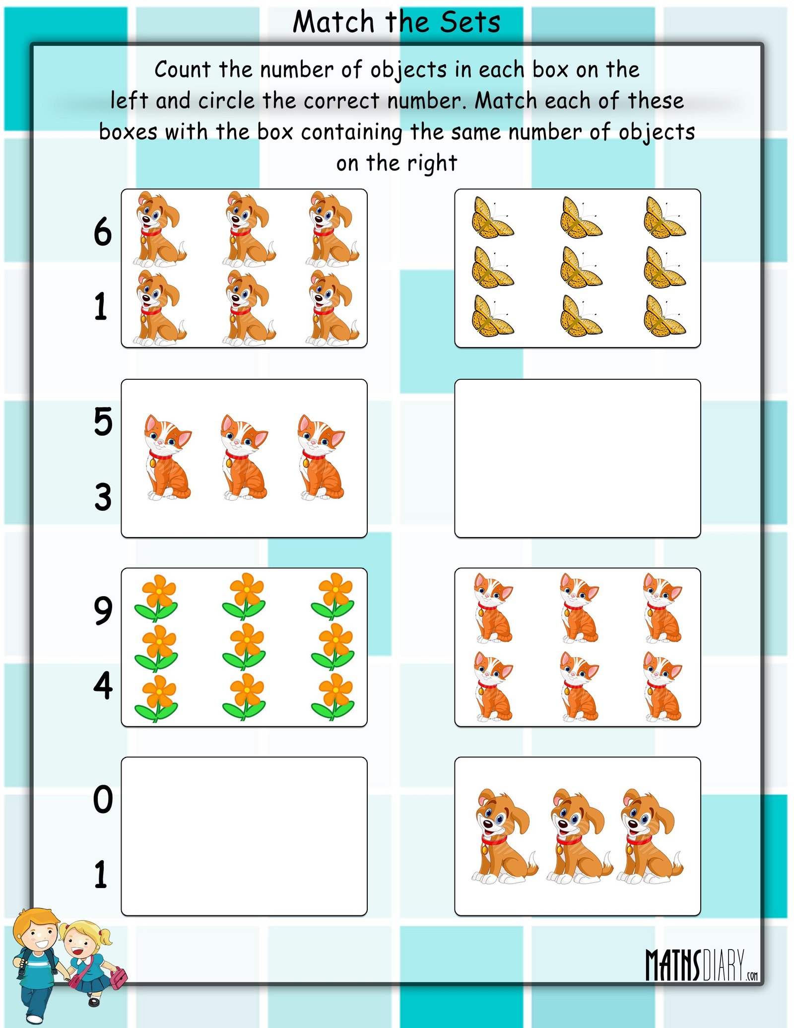 Matching Numbers To Sets Worksheets