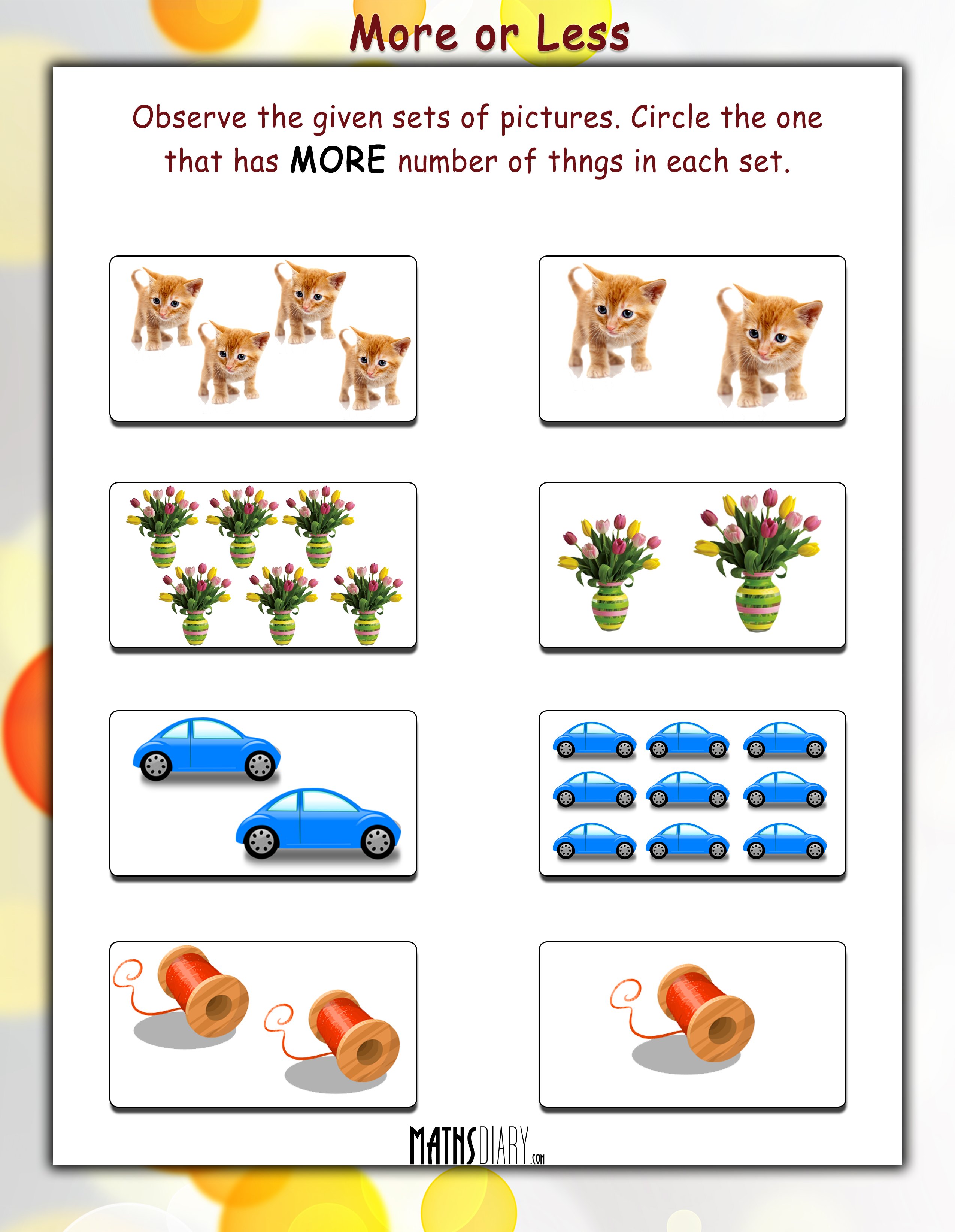 More Or Less Worksheets For Kindergarten Printable Kindergarten Worksheets