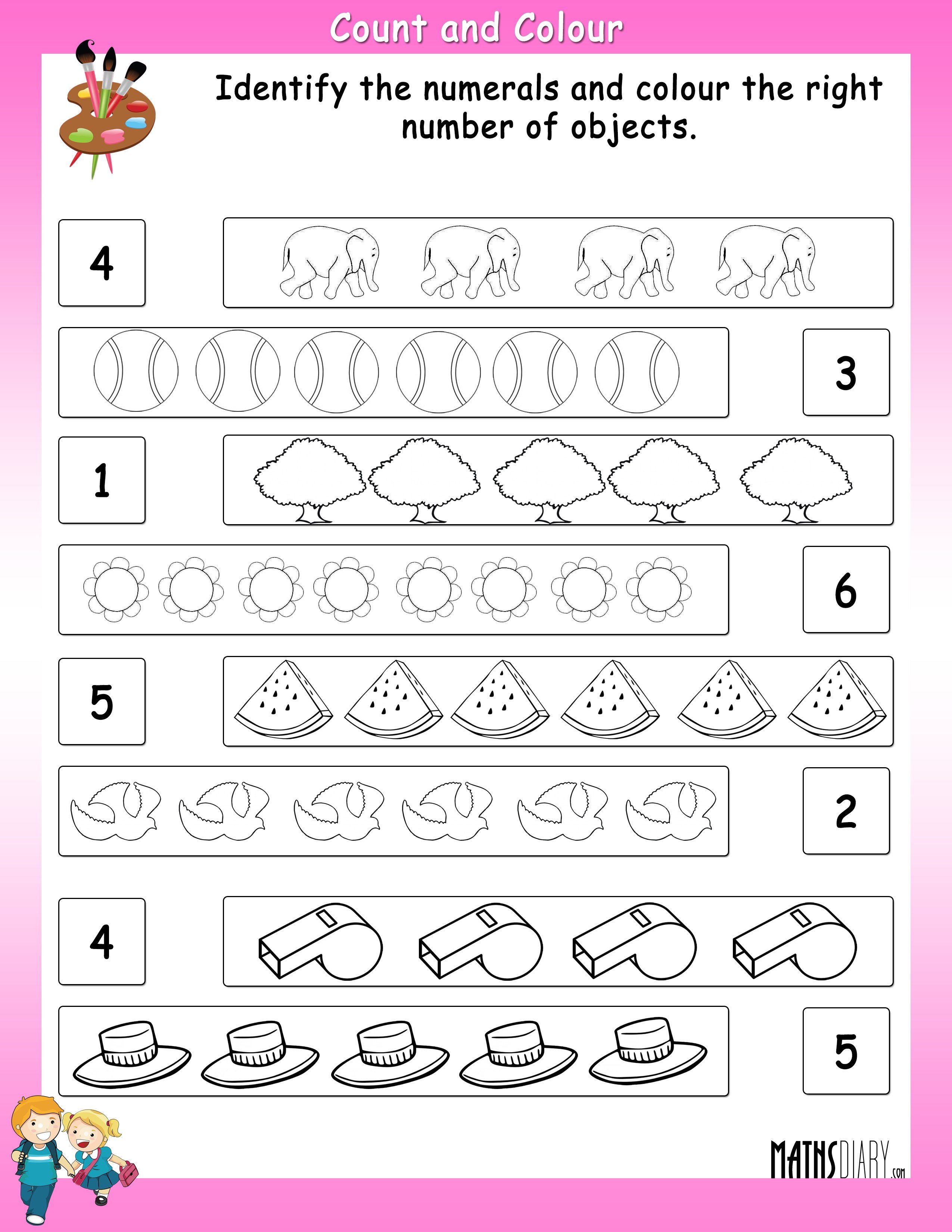Count And Color The Given Objects Math Worksheets