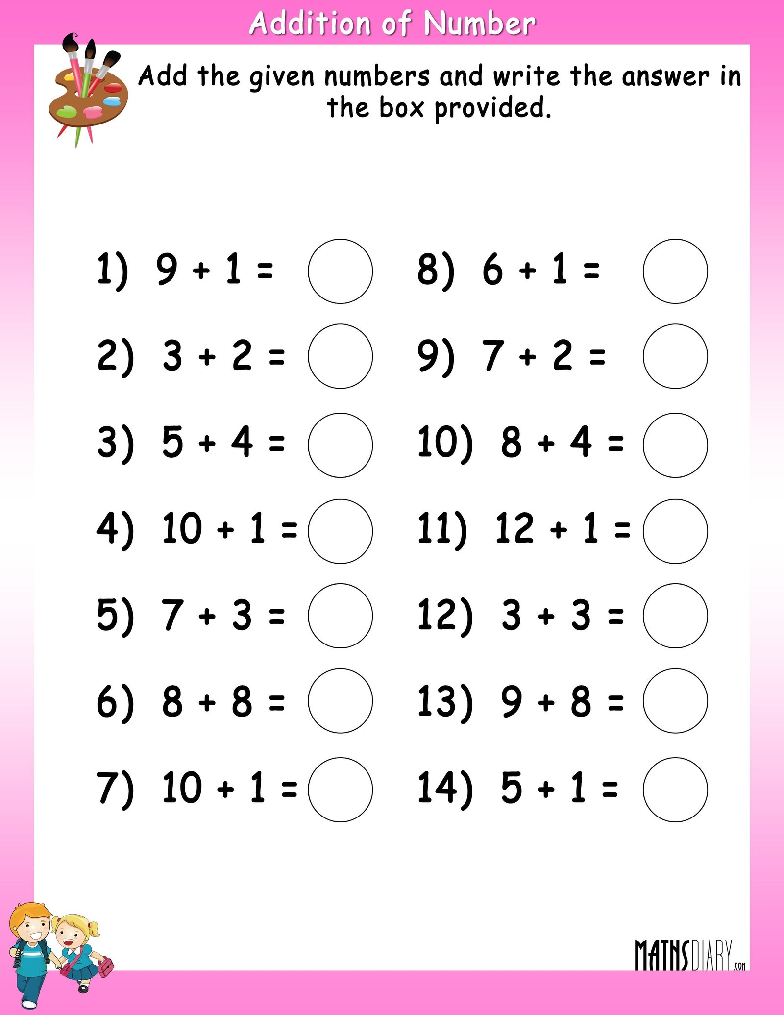 Adding Numbers Worksheets