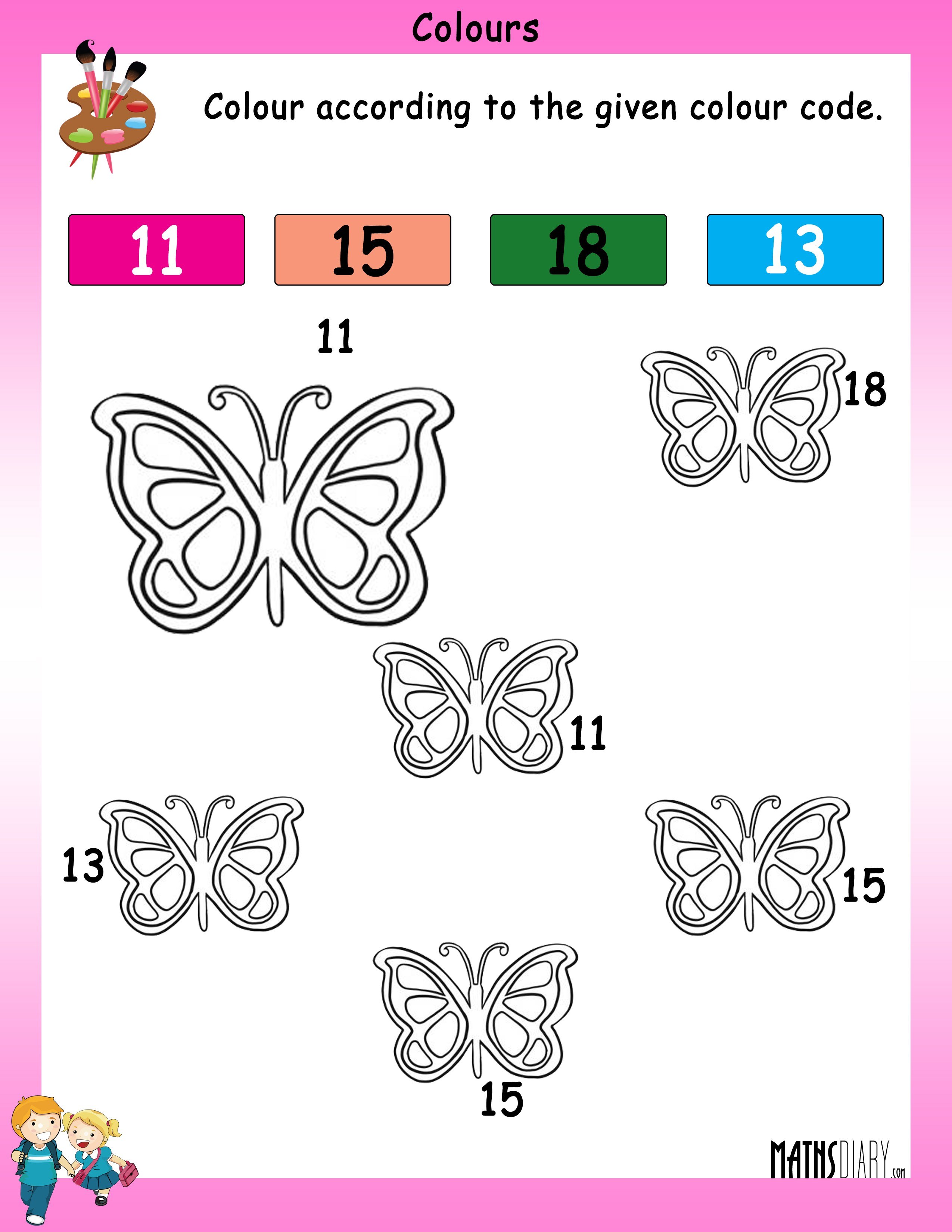 Color the objects according to the numbers - Math Worksheets