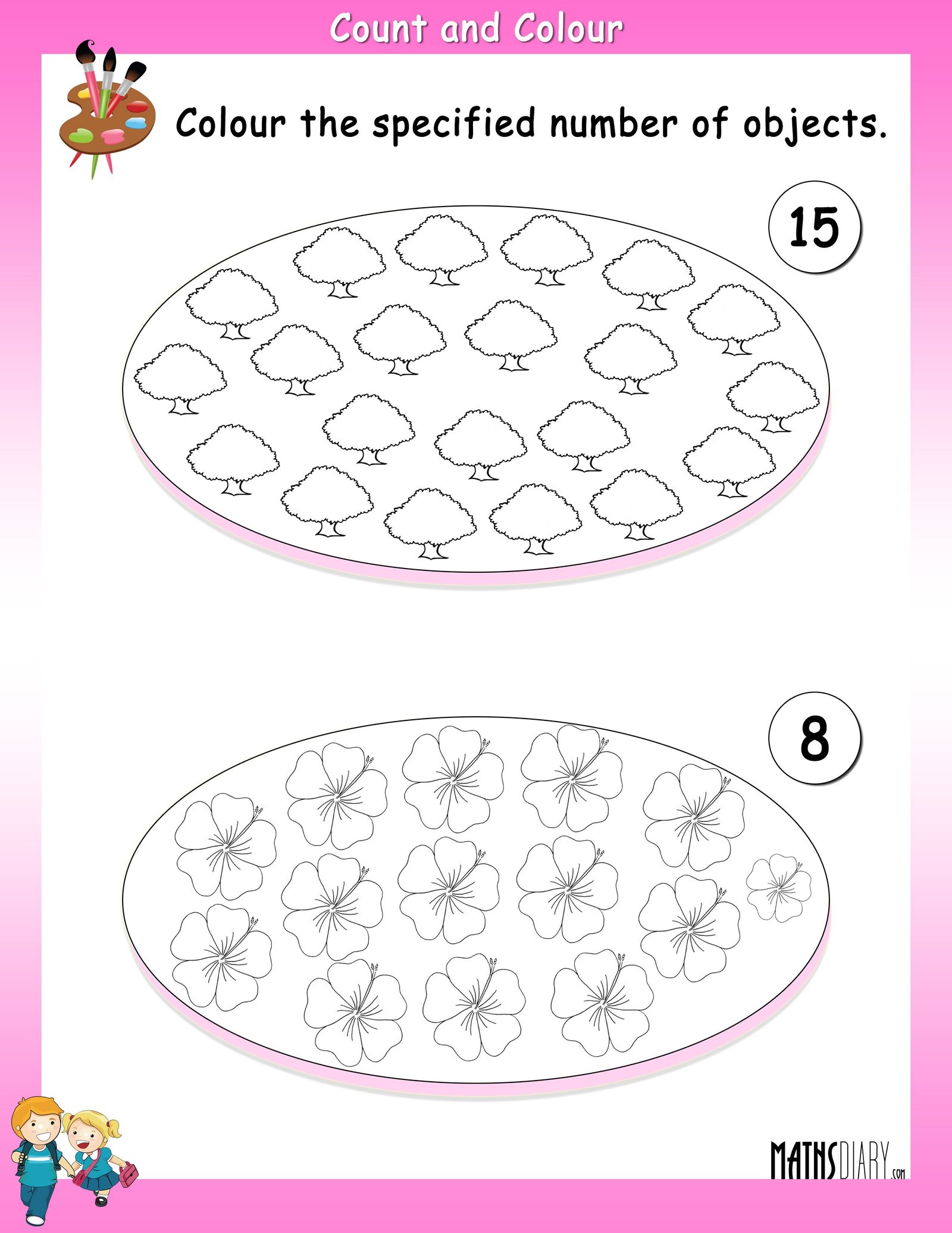 Color The Specified Number Of Objects Math Worksheets