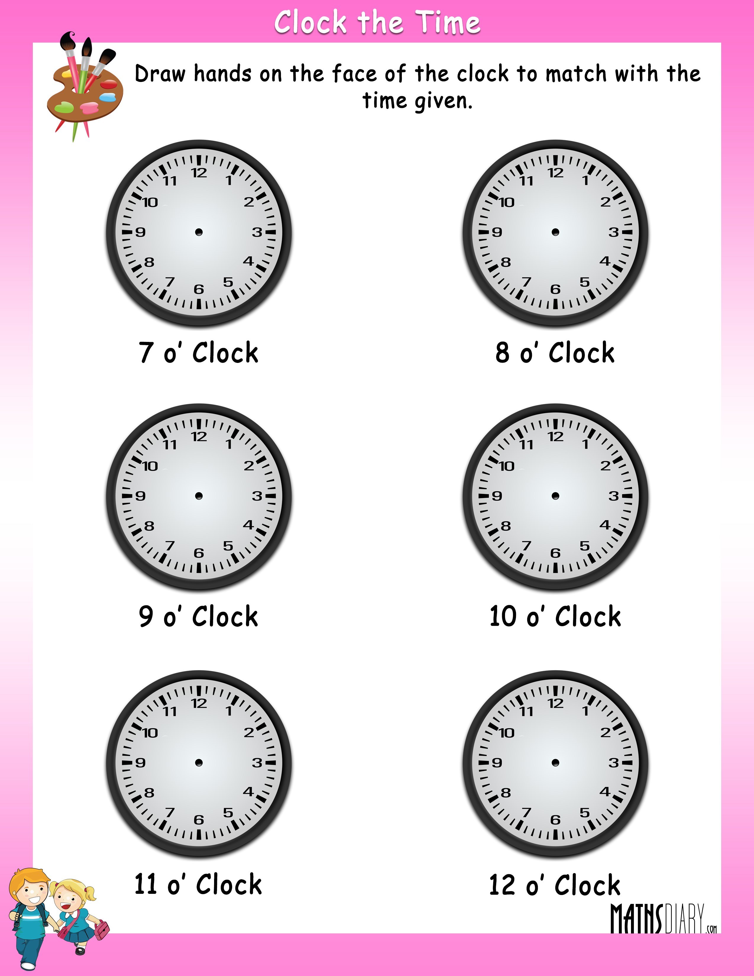 Draw hands of the clock to match with the given time ...