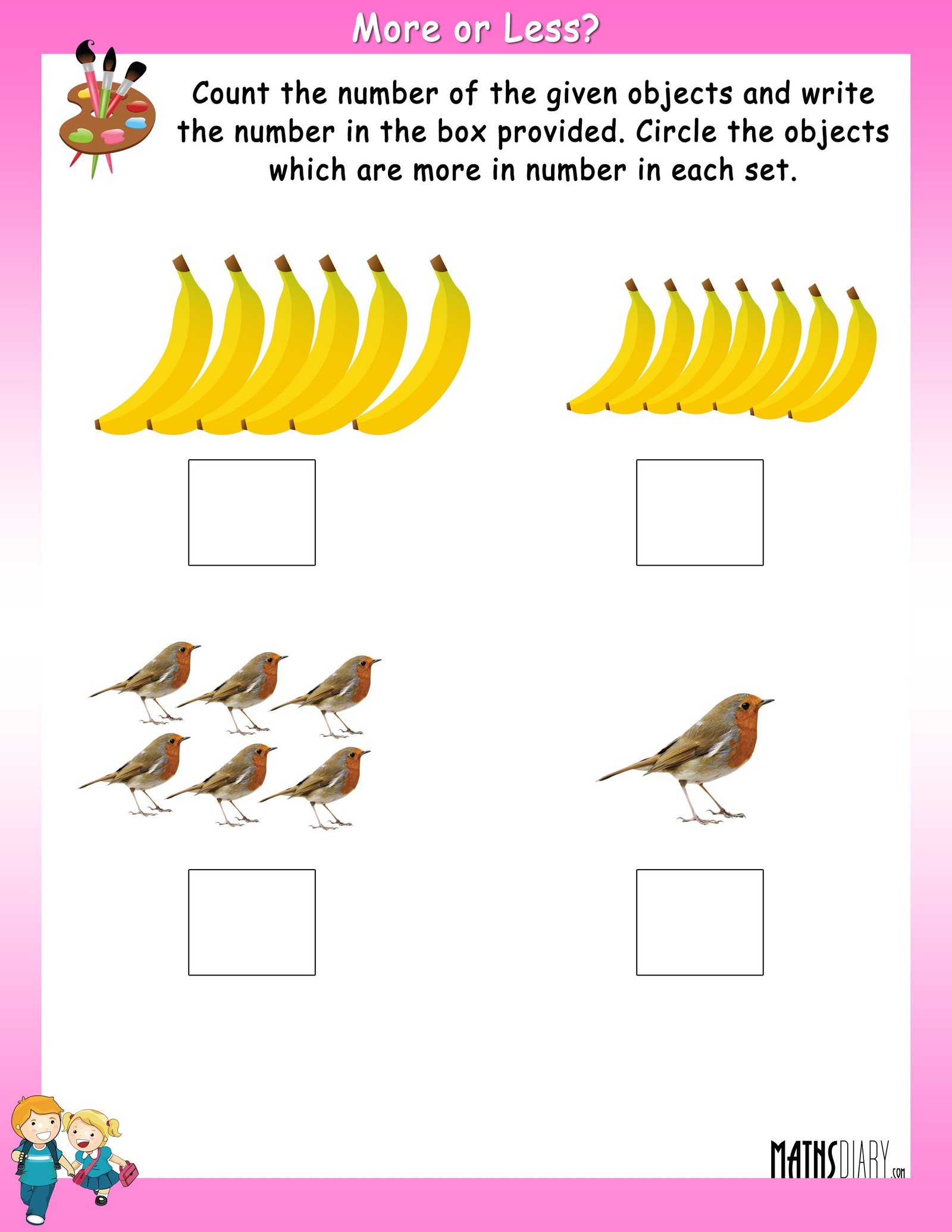 Count And Tell If More Or Less Math Worksheets MathsDiary