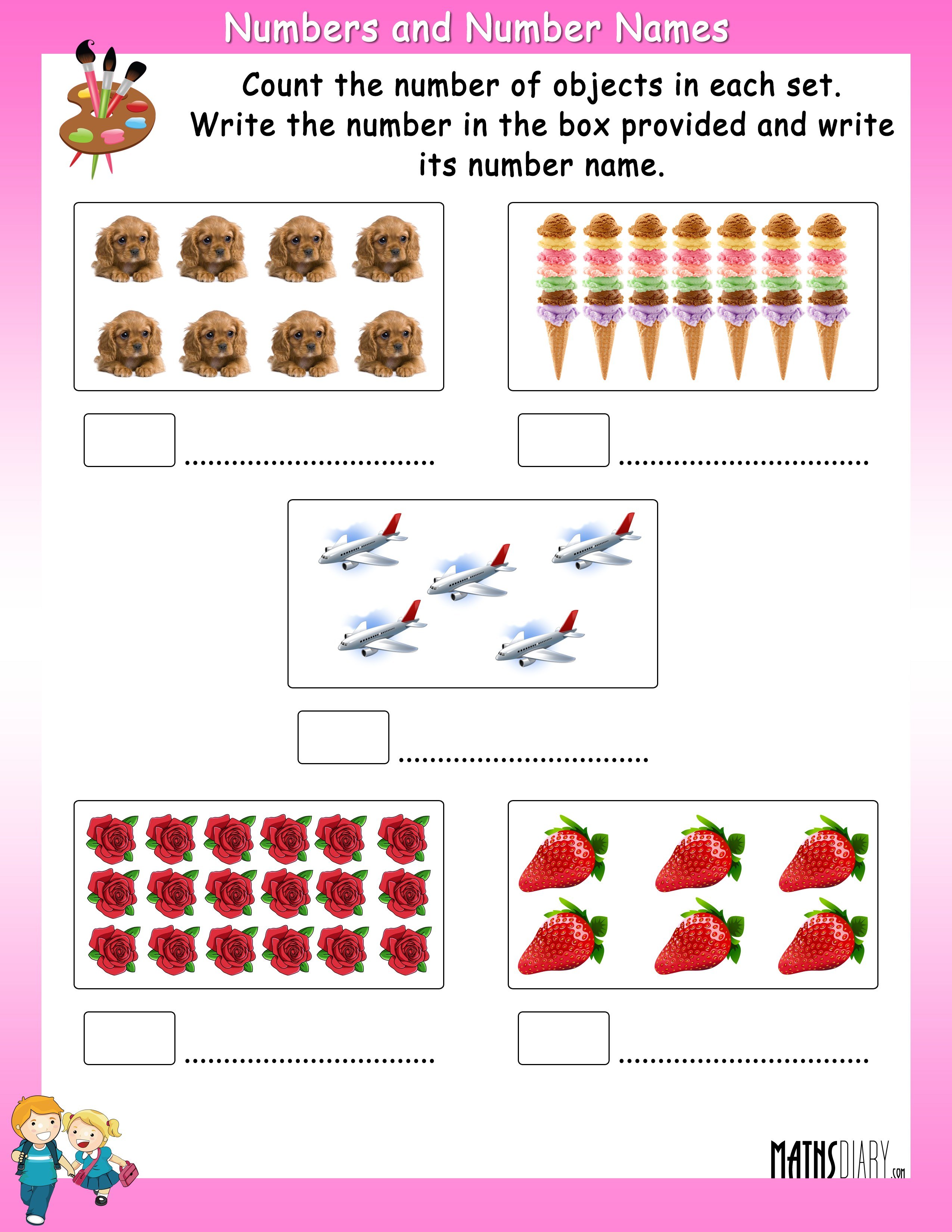 Count The Objects In Each Set And Write Its Number And Number Name Worksheets Math Worksheets 