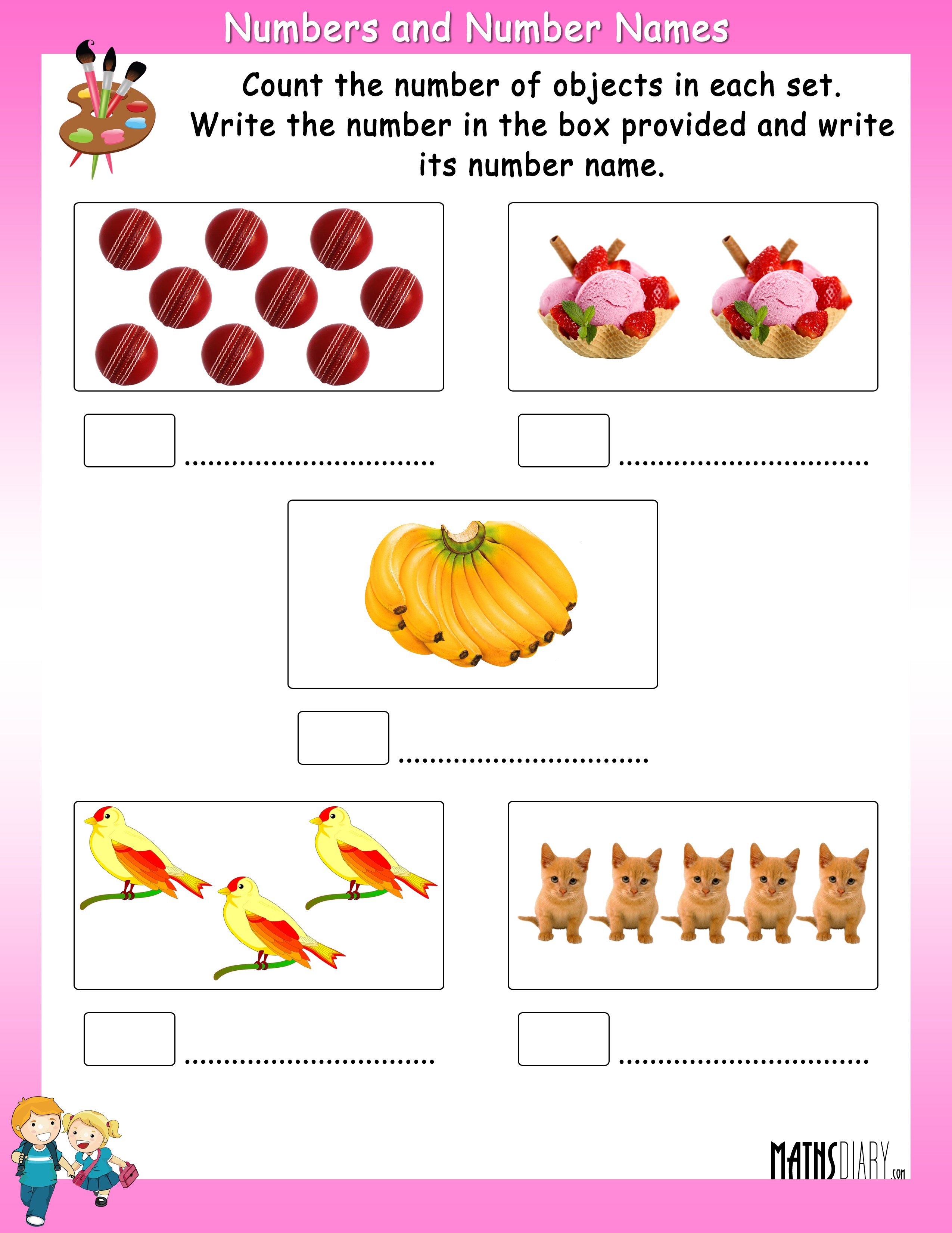 Count The Objects In Each Set And Write Its Number And Number Name Worksheets Math Worksheets 