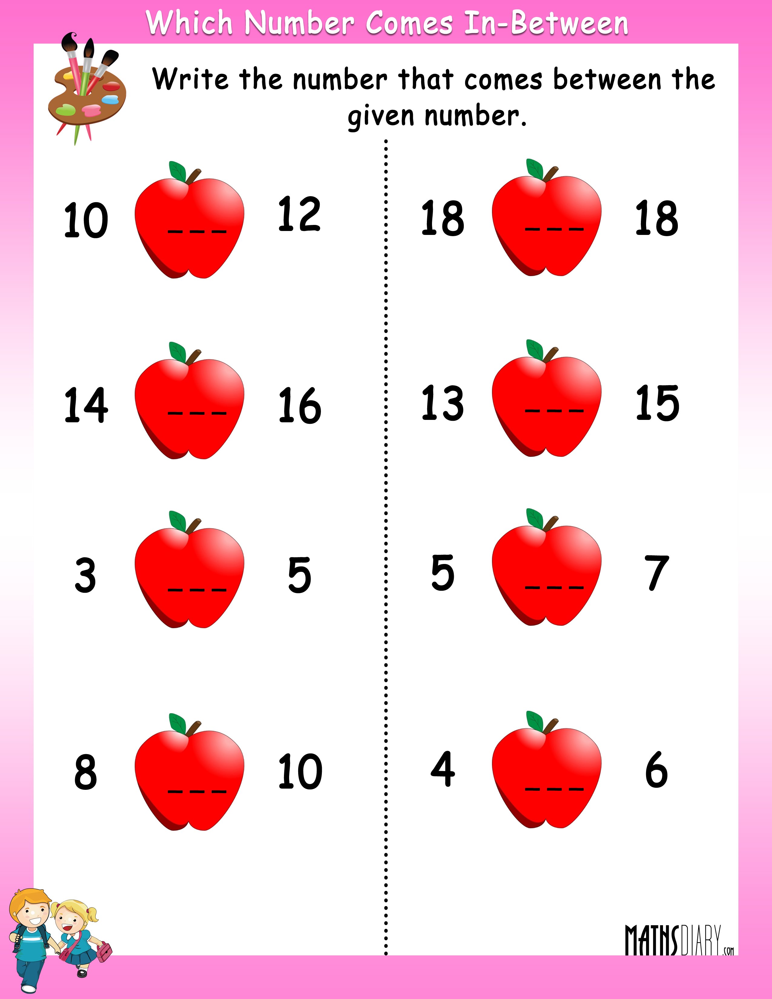 Between Numbers Worksheets For Kindergarten