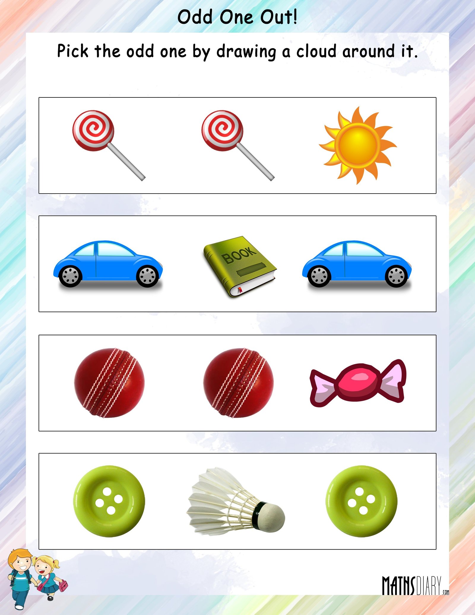 Pick the odd image - Math Worksheets - MathsDiary.com