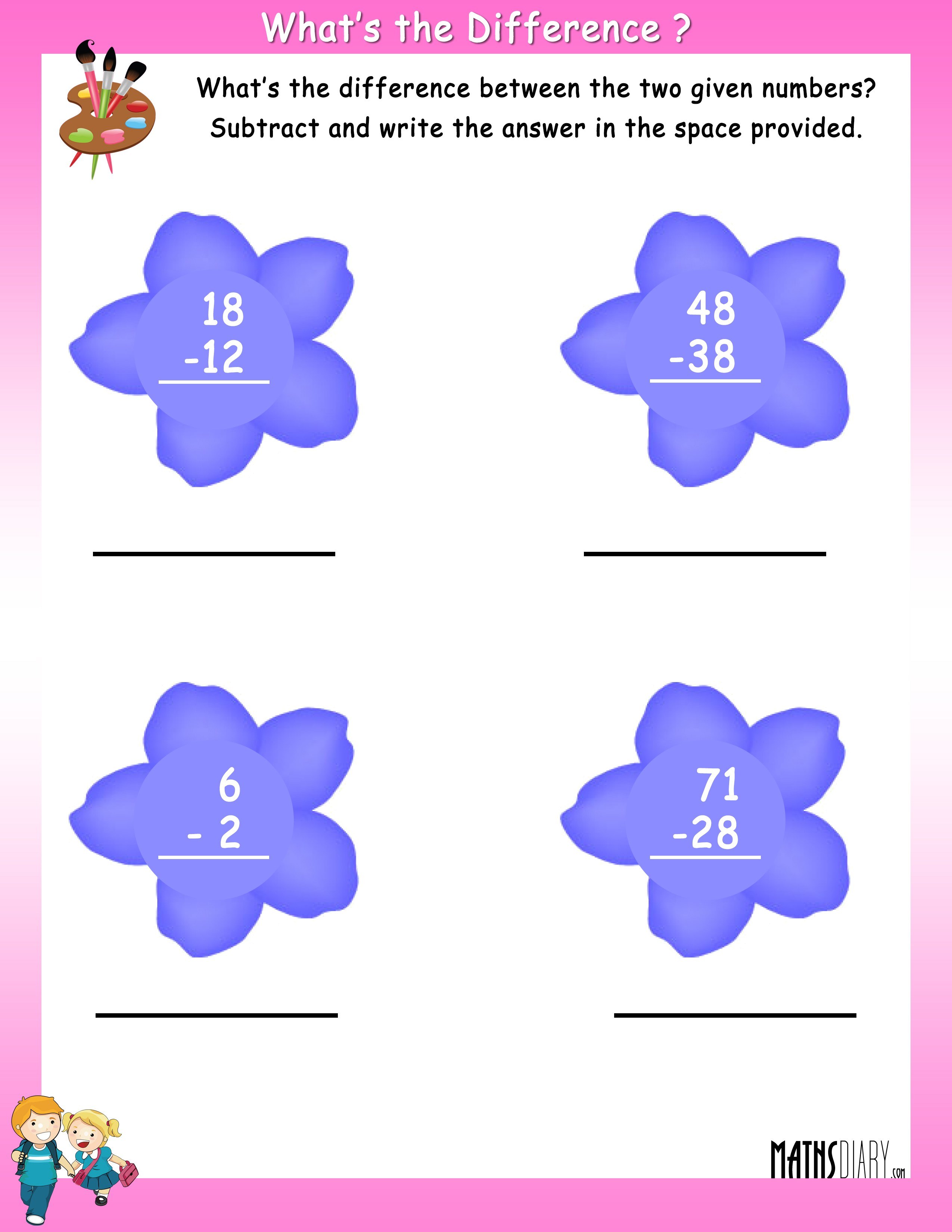 Find The Difference Between Two Numbers Worksheet Ks1
