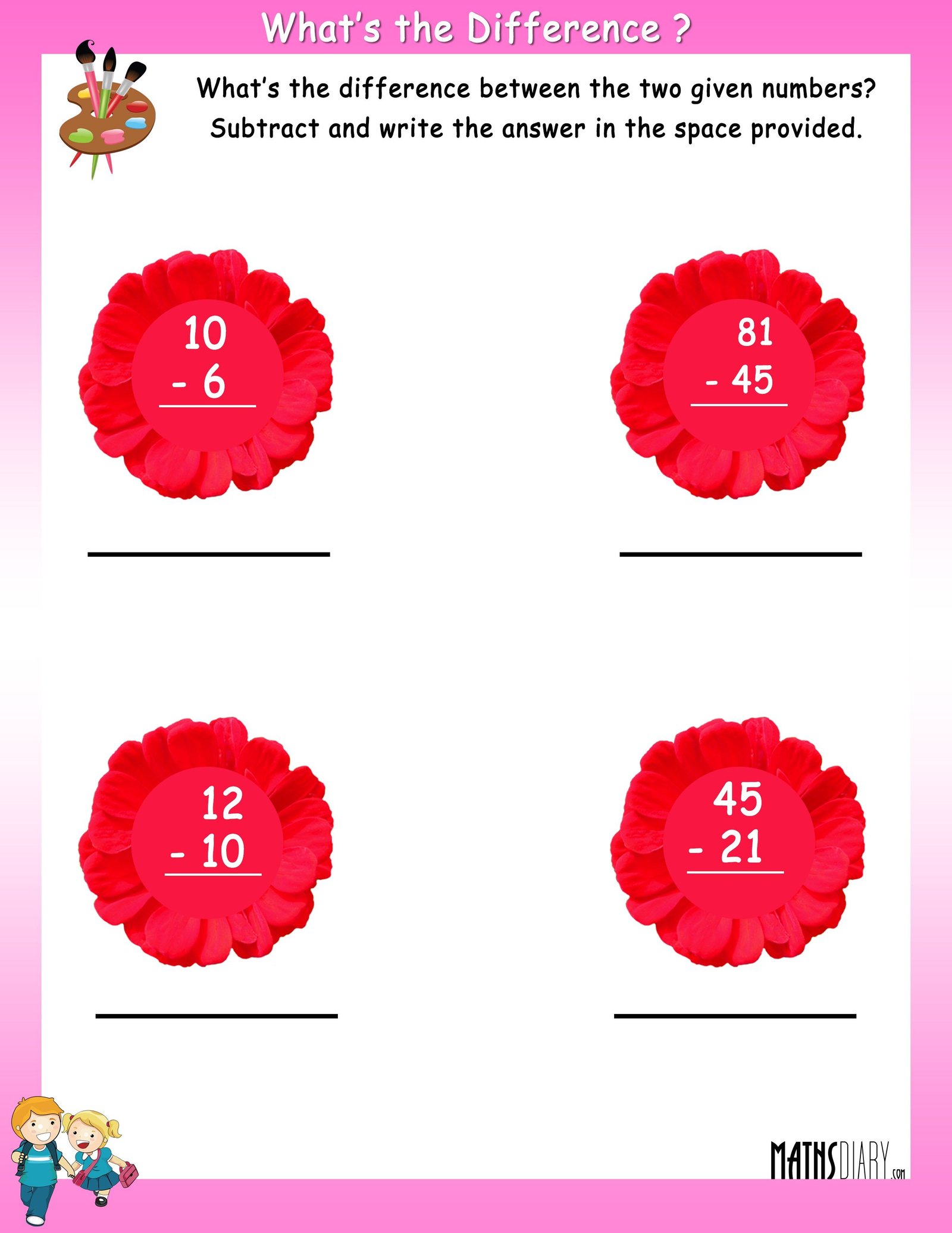 Finding The Difference Between Two Numbers Worksheet