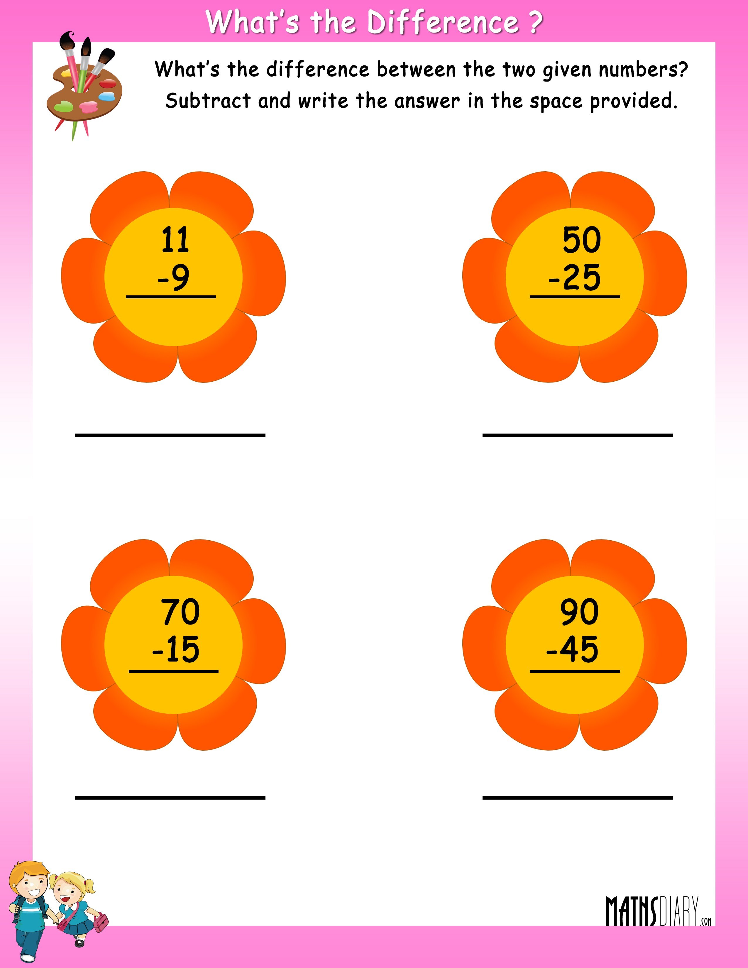 Find The Difference Between Two Numbers Worksheets Ks2
