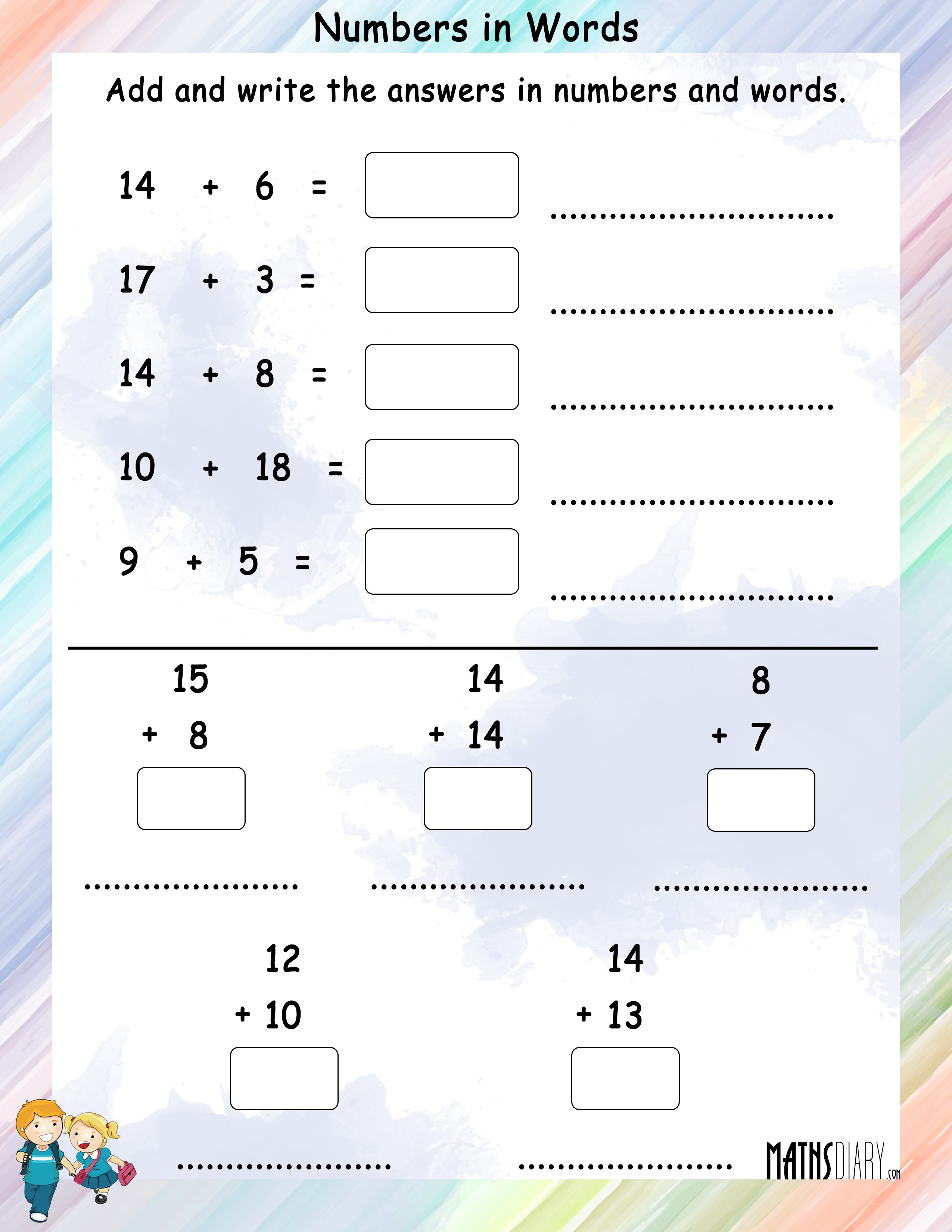 Add And Write Answer In Number Names Math Worksheets