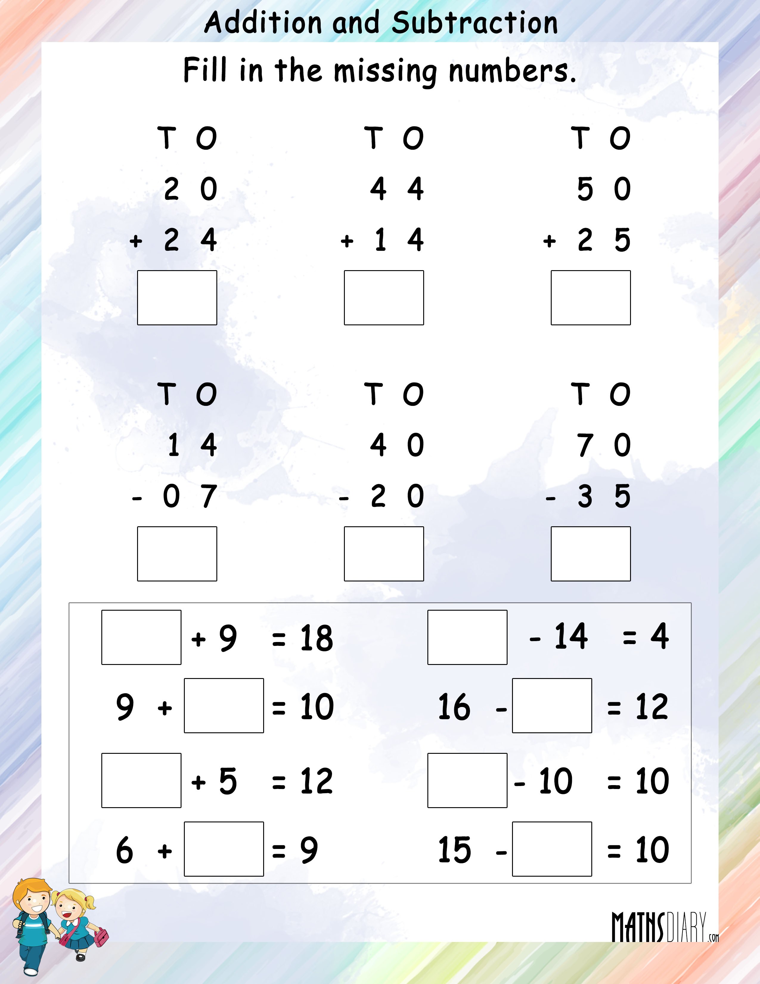 Addition Subtraction Math Worksheets MathsDiary