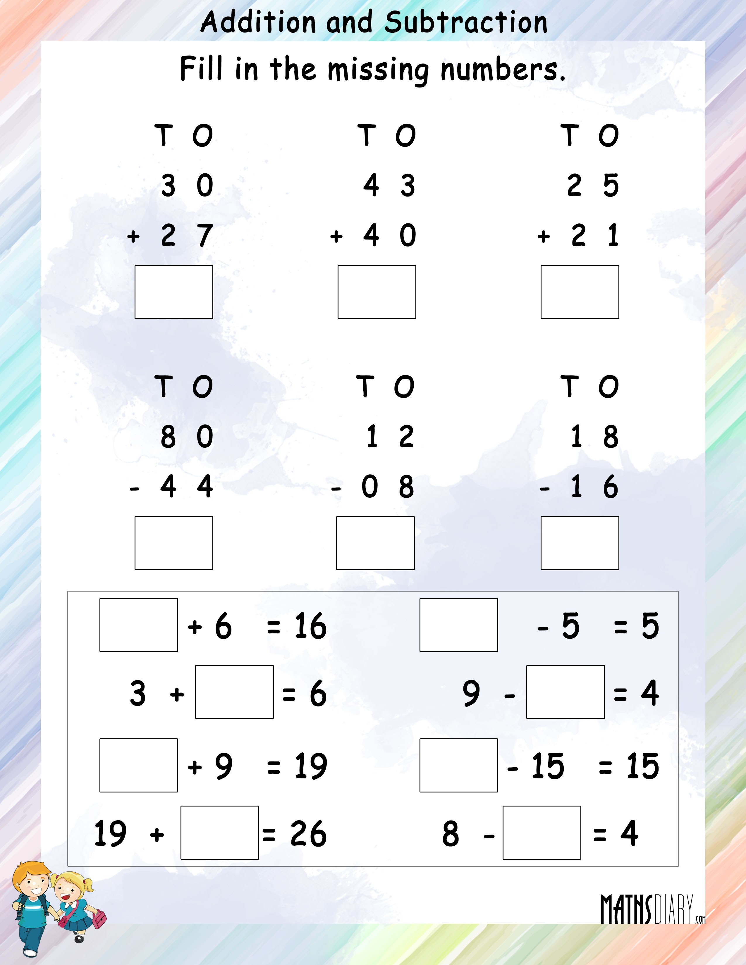 Math Additon Subtraction And Multiplication Worksheets