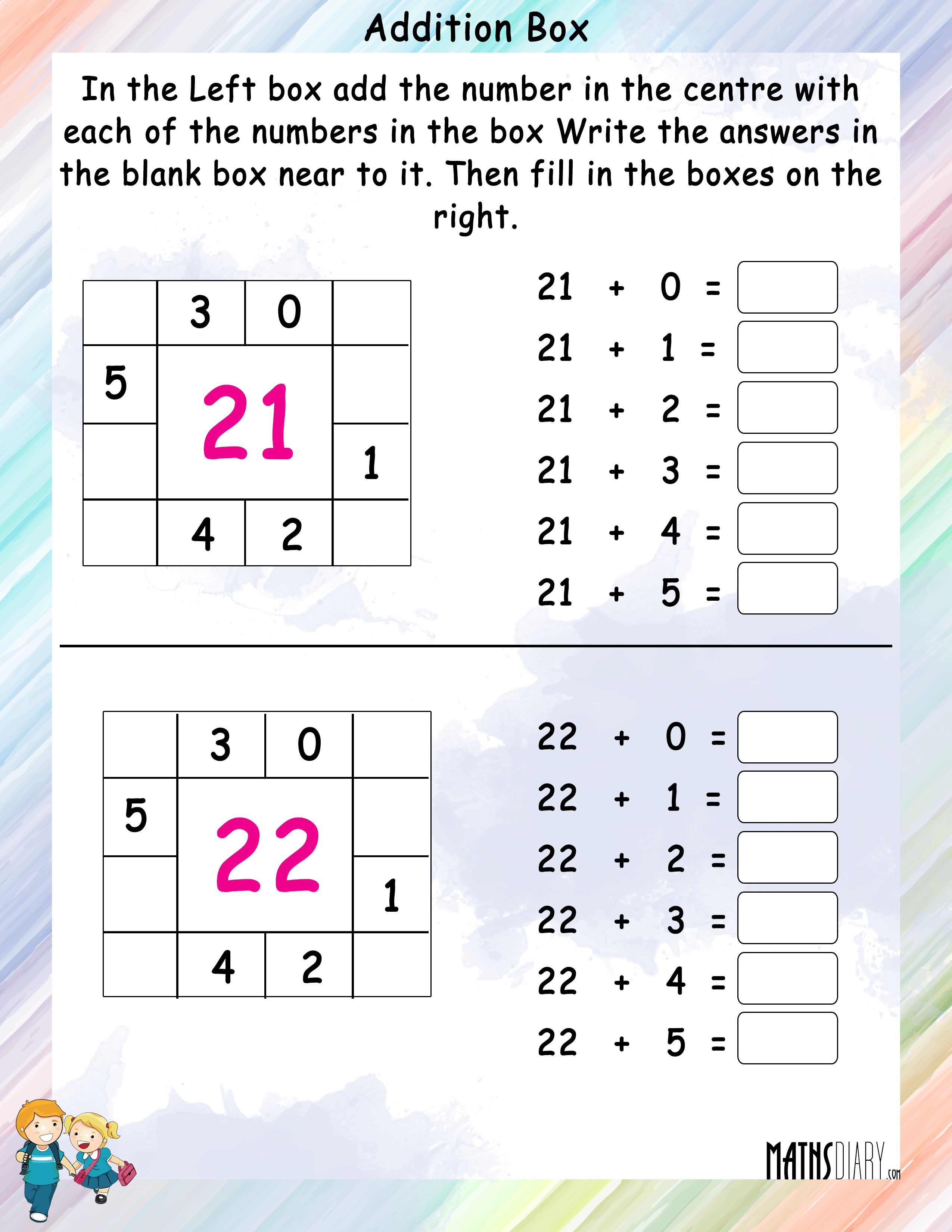 Addition Box - Math Worksheets - MathsDiary.com