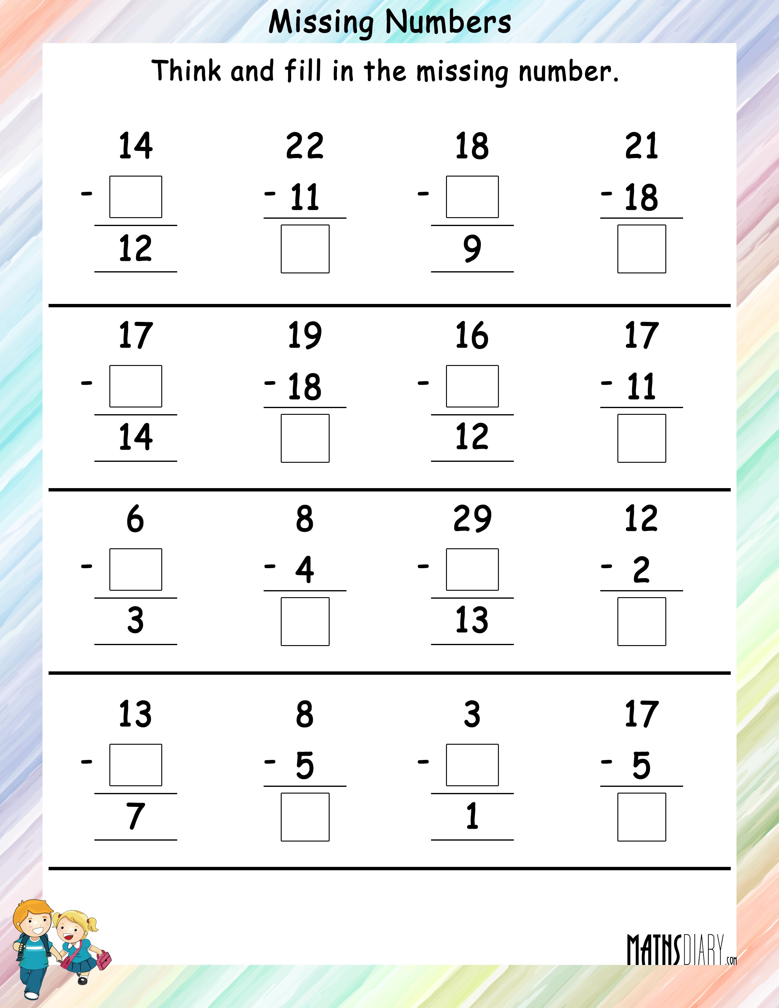 Fill The Missing Numbers Math Worksheets MathsDiary