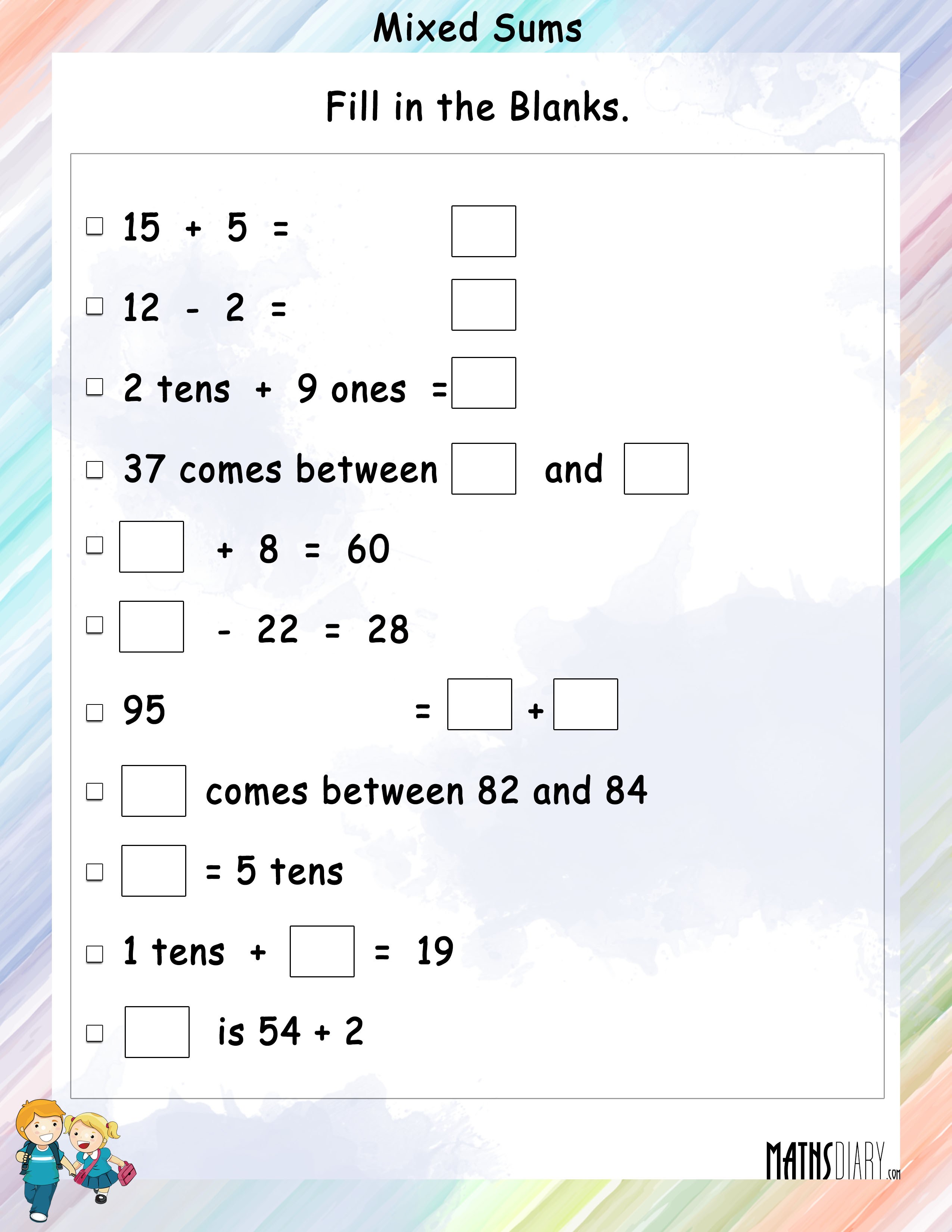 Mixed Sums - Math Worksheets - MathsDiary.com