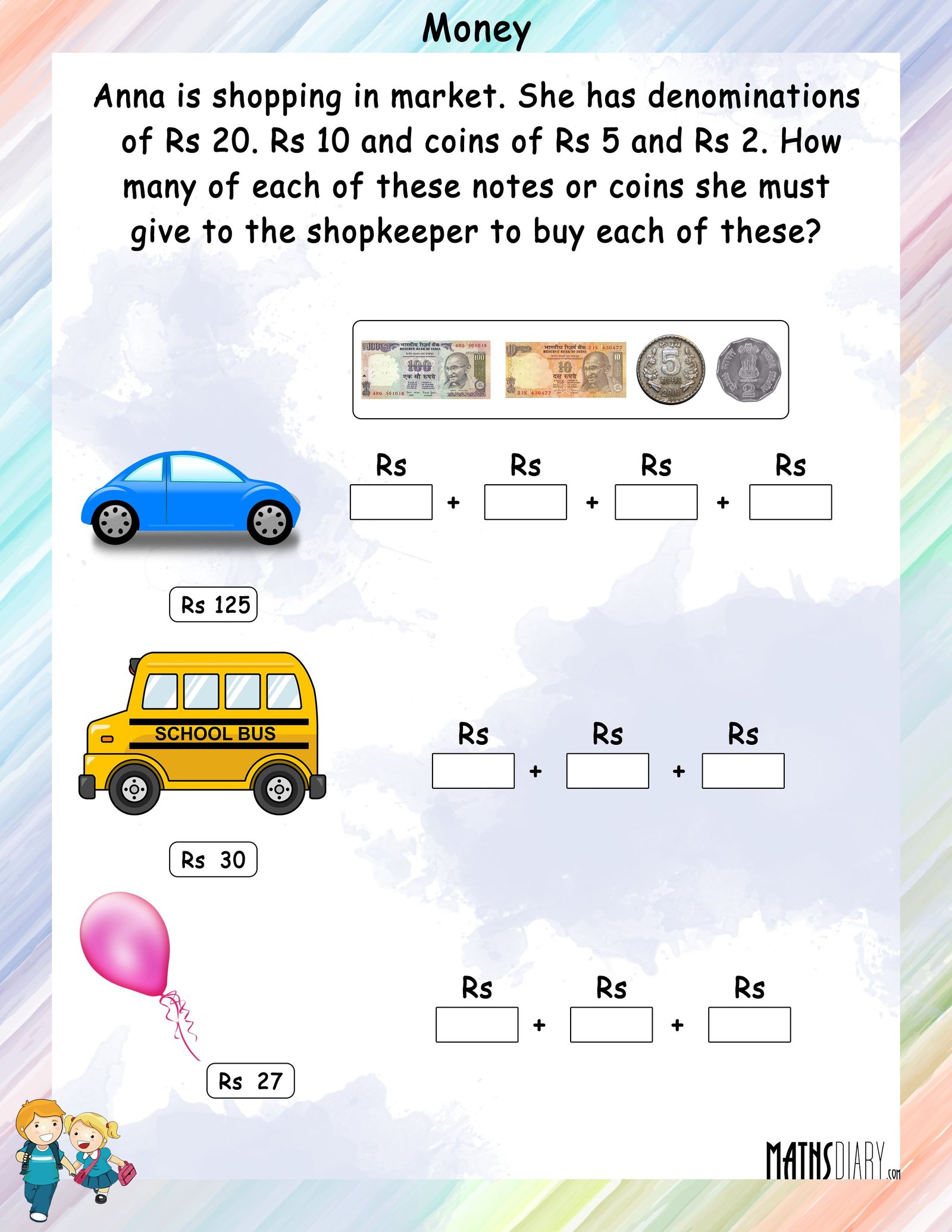 money worksheets for grade 2 indian