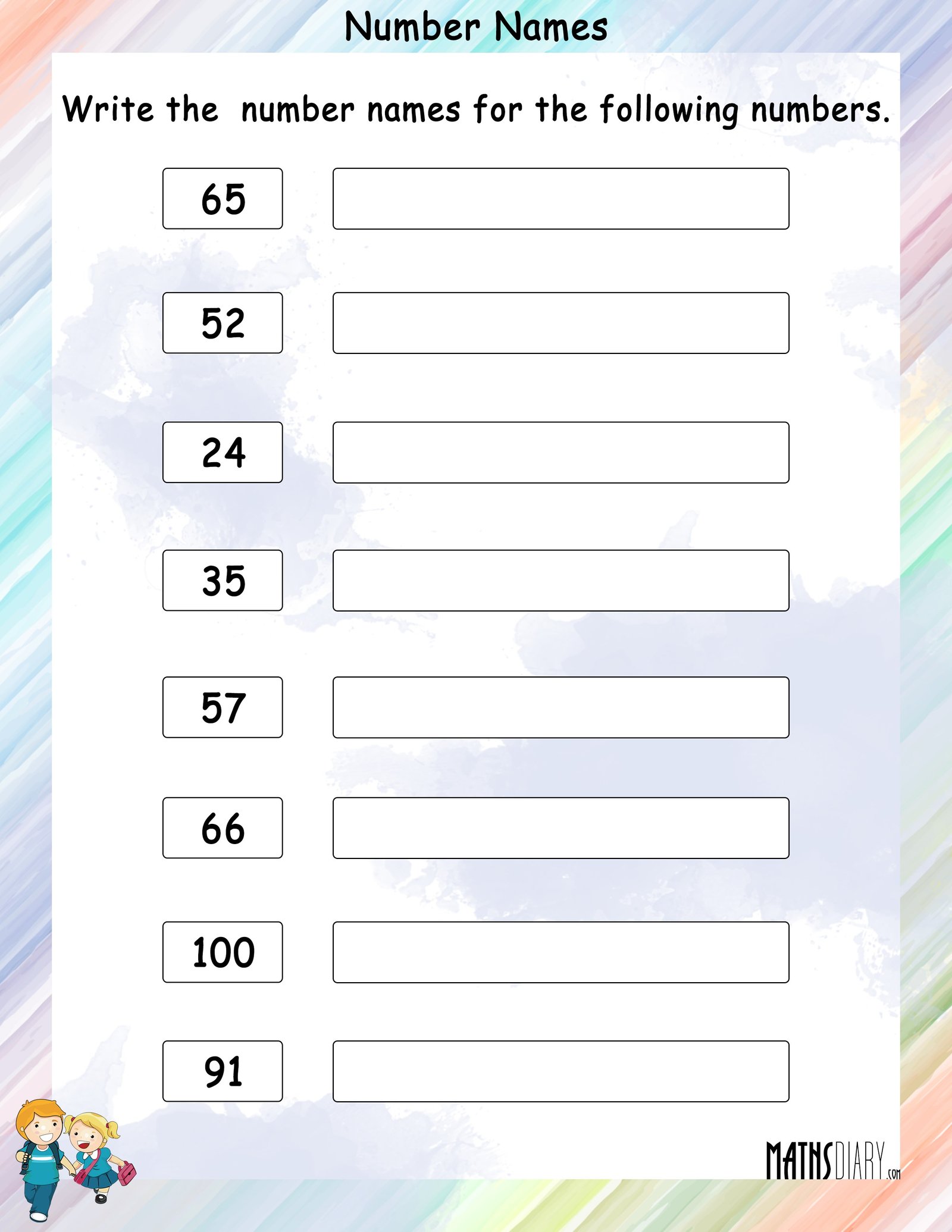 Number Names 1 To 100 Worksheet