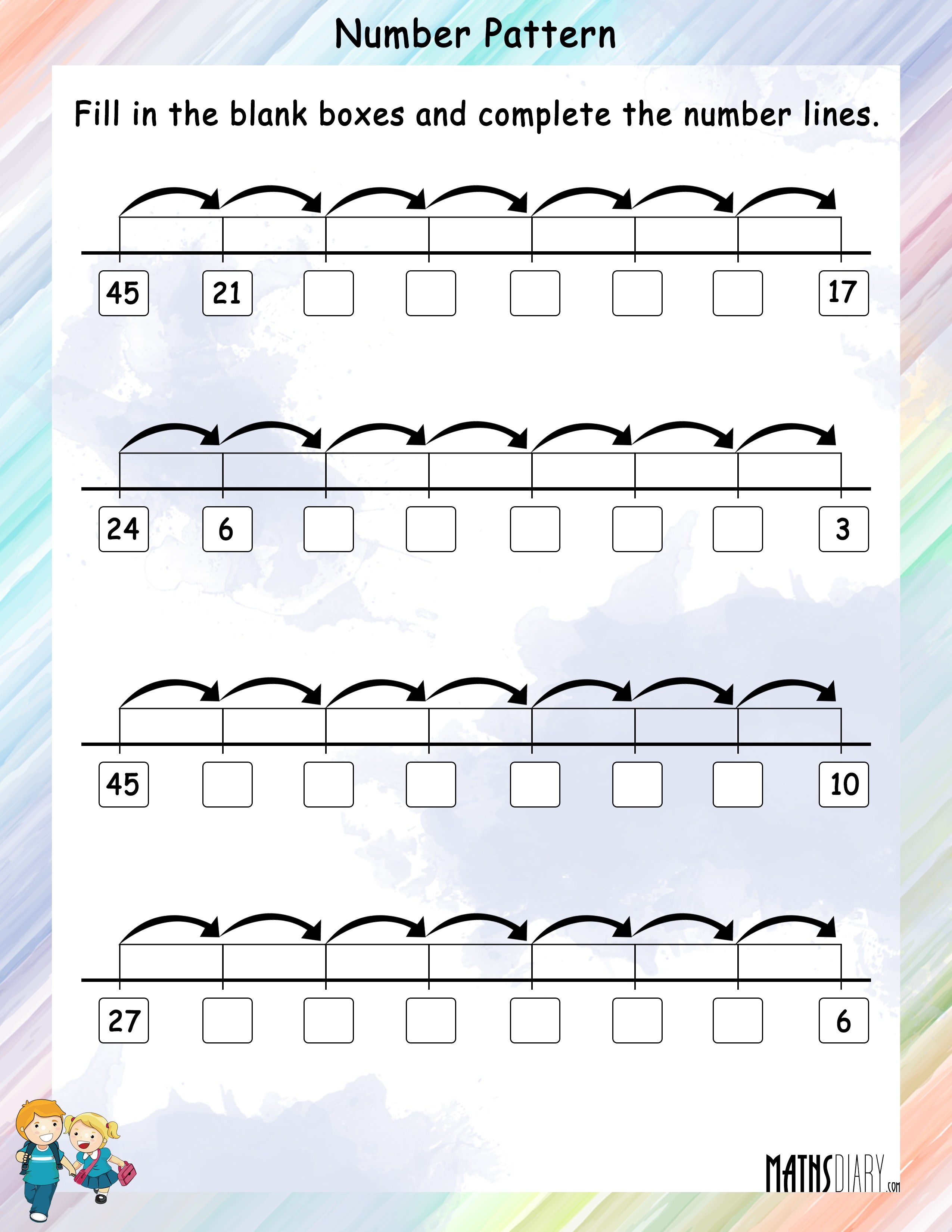 Number Pattern on a Number Line - Math Worksheets - MathsDiary.com