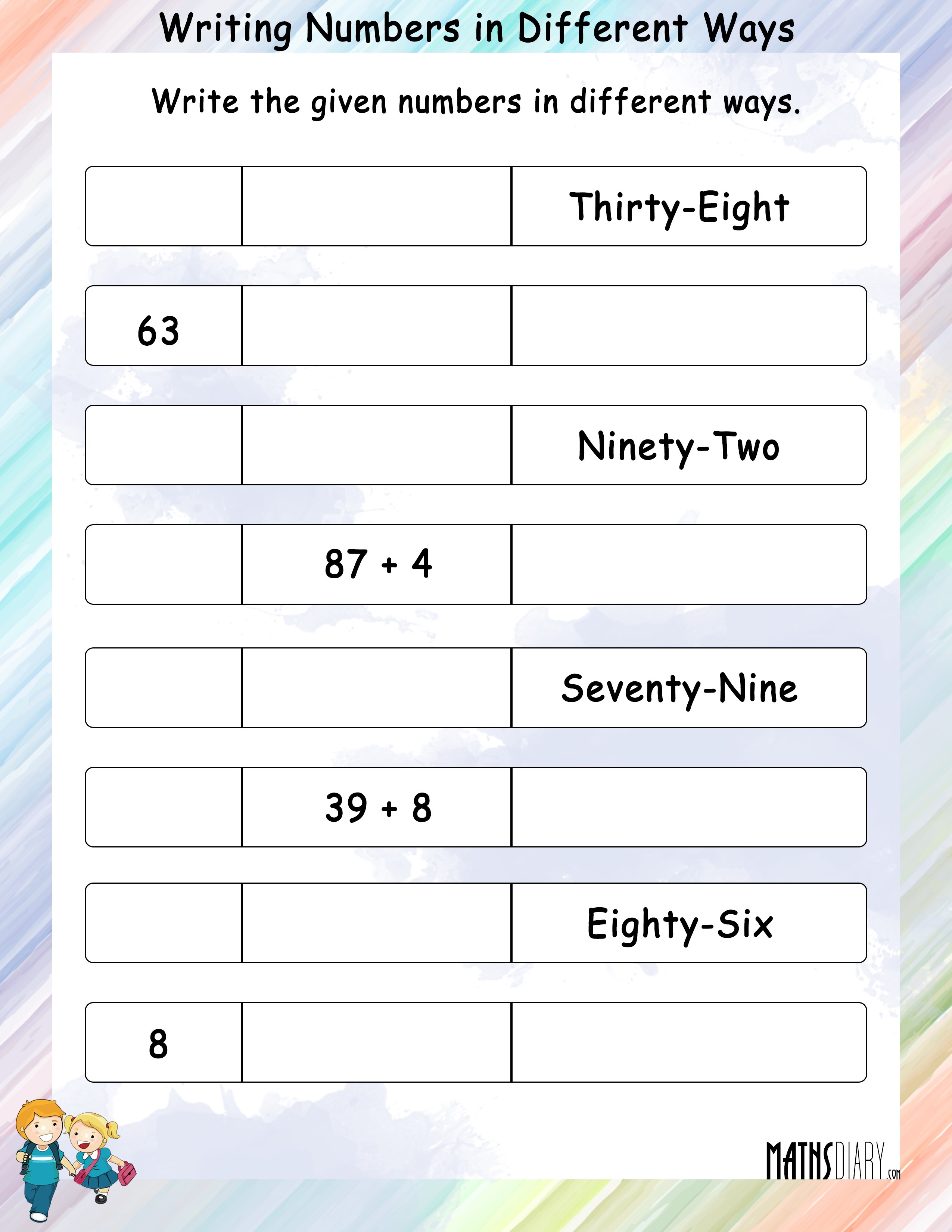 Numbers 3 Different Ways Worksheet