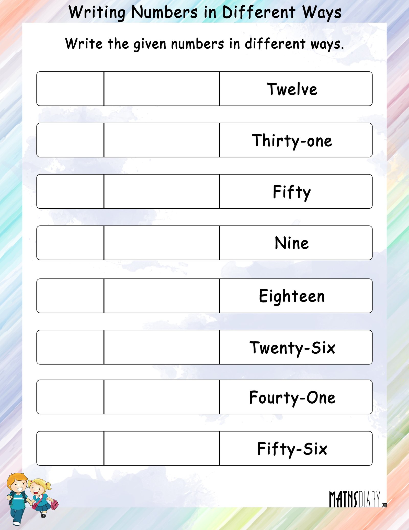 Worksheet On Ways To Write Numbers