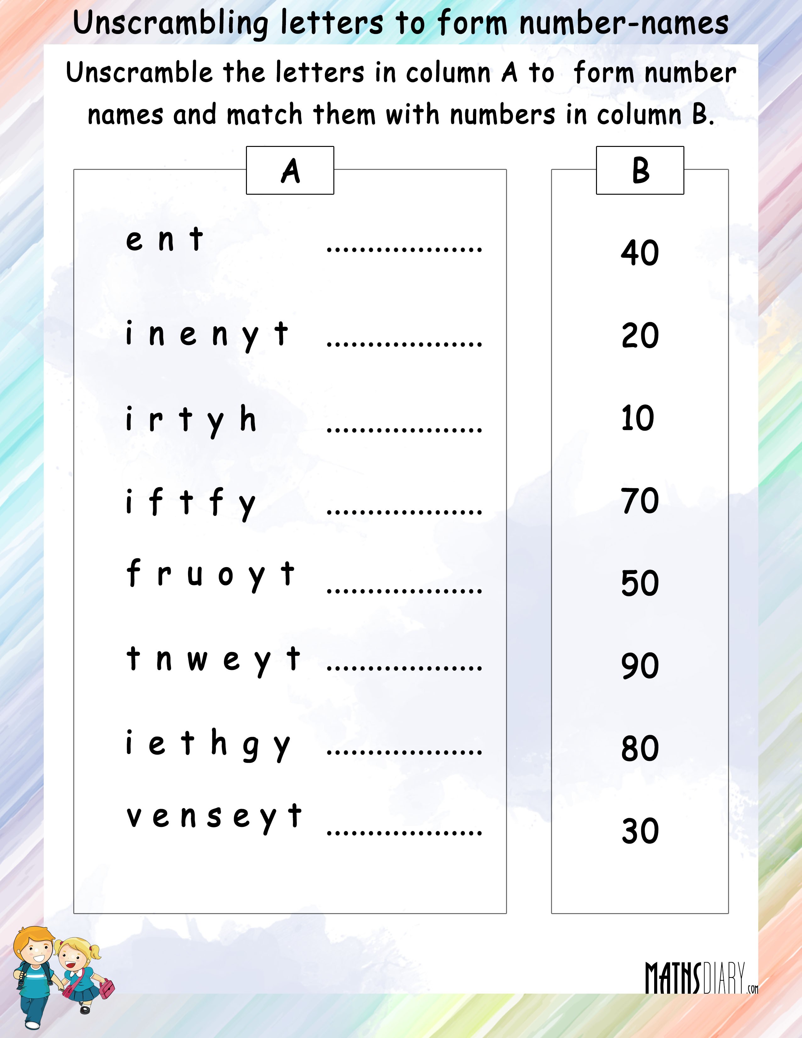 Naming Numbers Grade 1 Math Worksheets Page 2 Matching Number Name To Numbers 1 10 Worksheet 