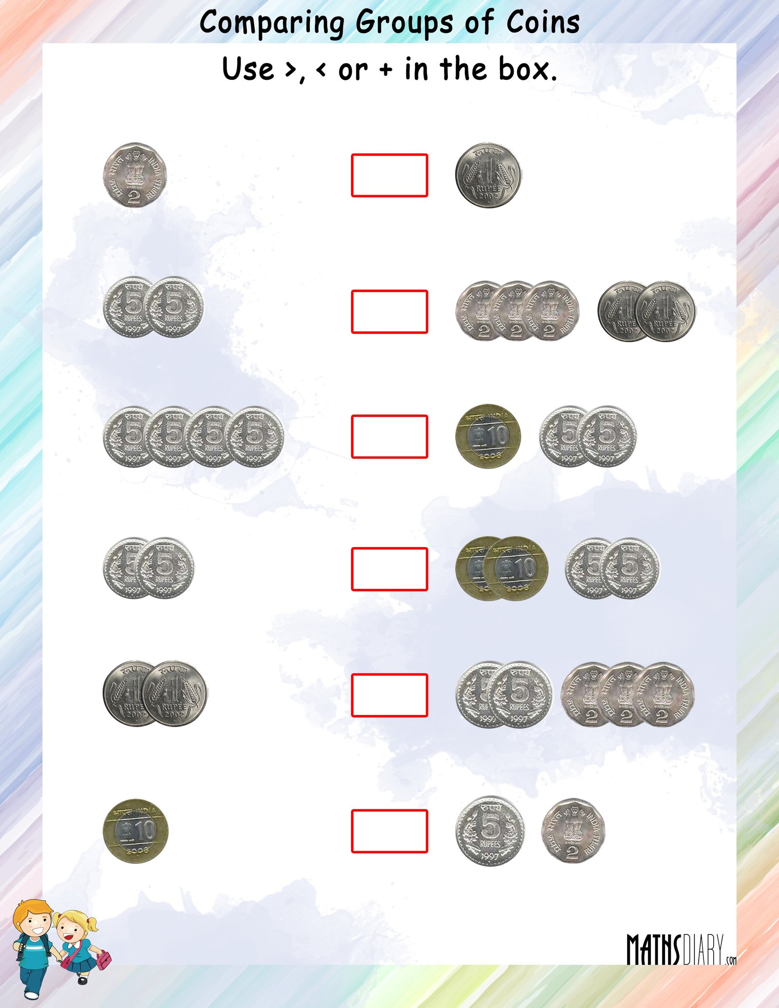 Compare Coins Currency Math Worksheets MathsDiary