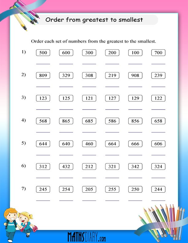 Compare numbers and write in order worksheets - Math Worksheets