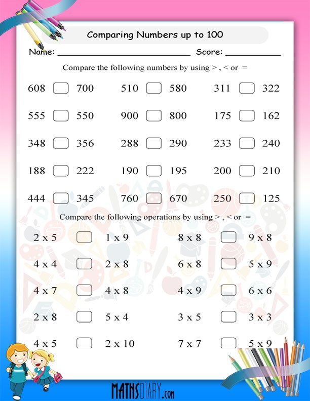 Compare Numbers Up To 100 2nd Grade Worksheet