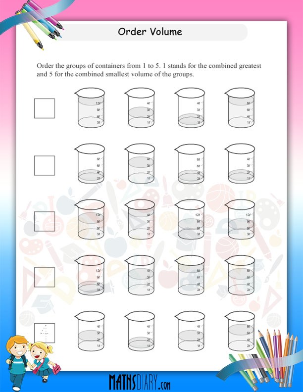 Measuring beakers worksheets - Math Worksheets - MathsDiary.com