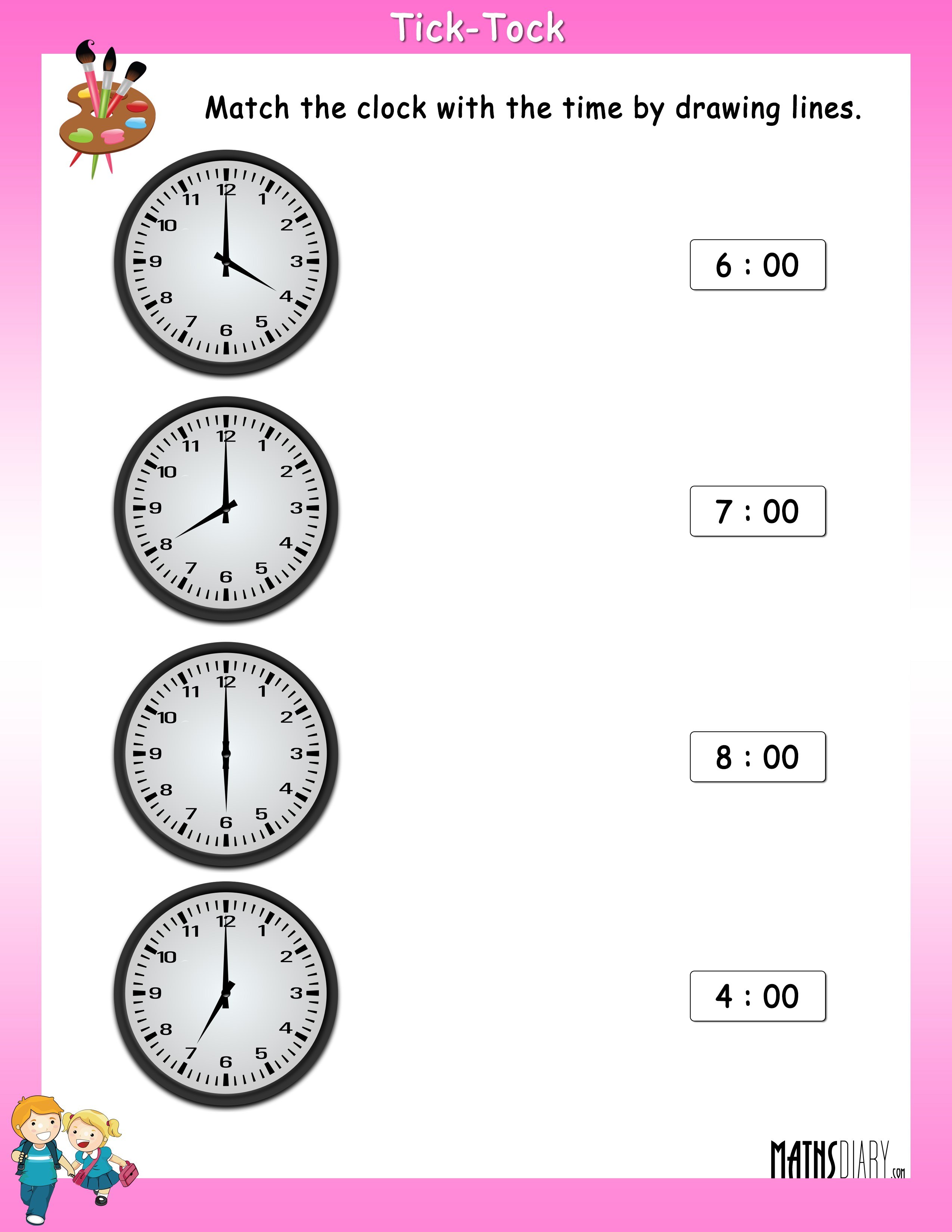 match the clock with the time math worksheets mathsdiary com