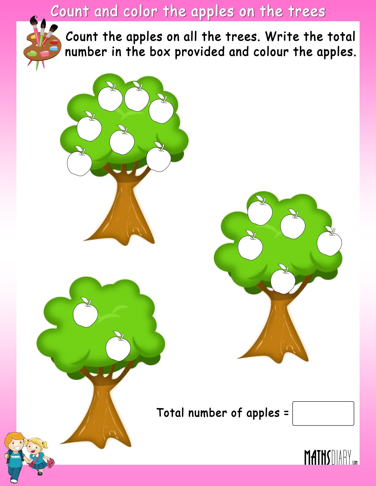 Count And Color The Fruits On Trees Math Worksheets MathsDiary