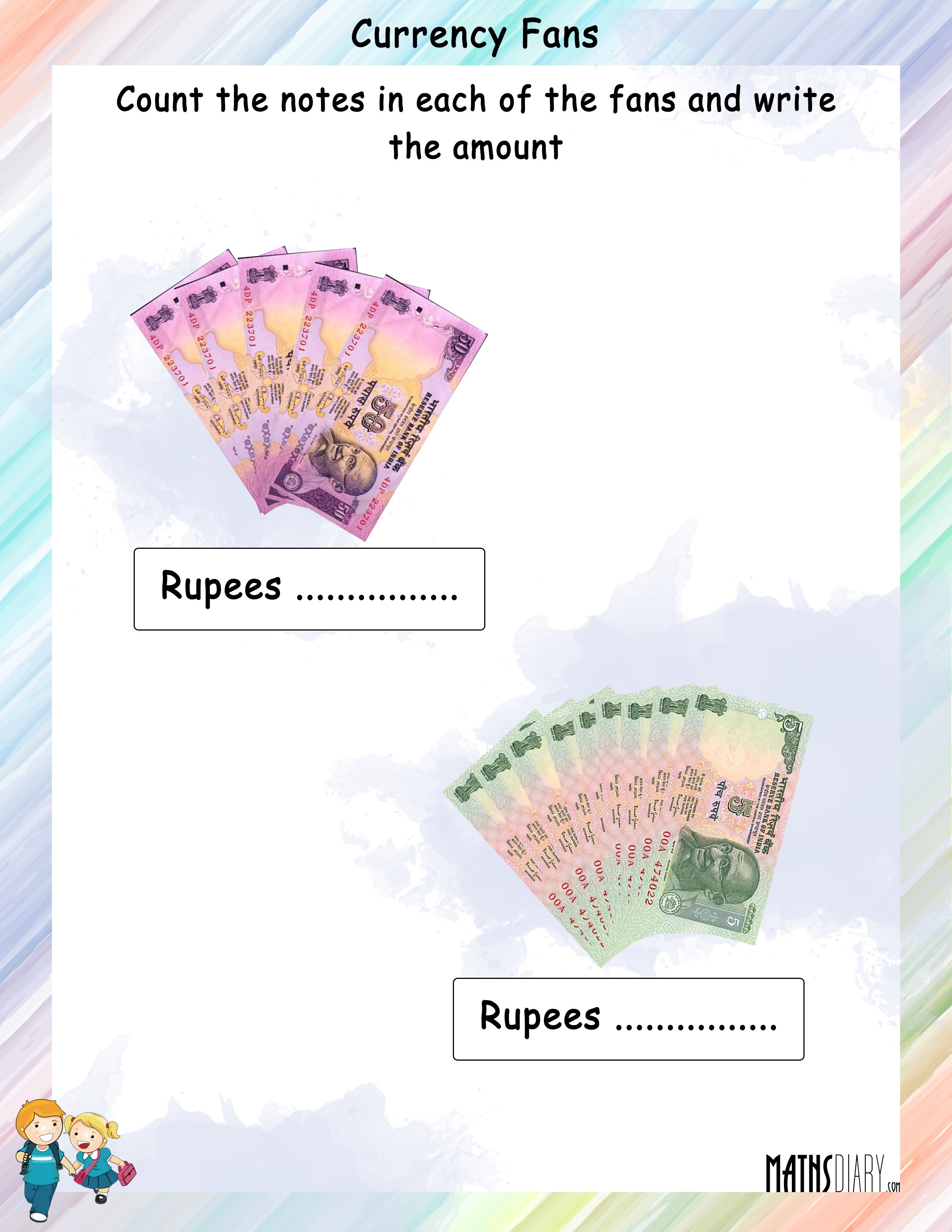 count the currency notes math worksheets mathsdiary com