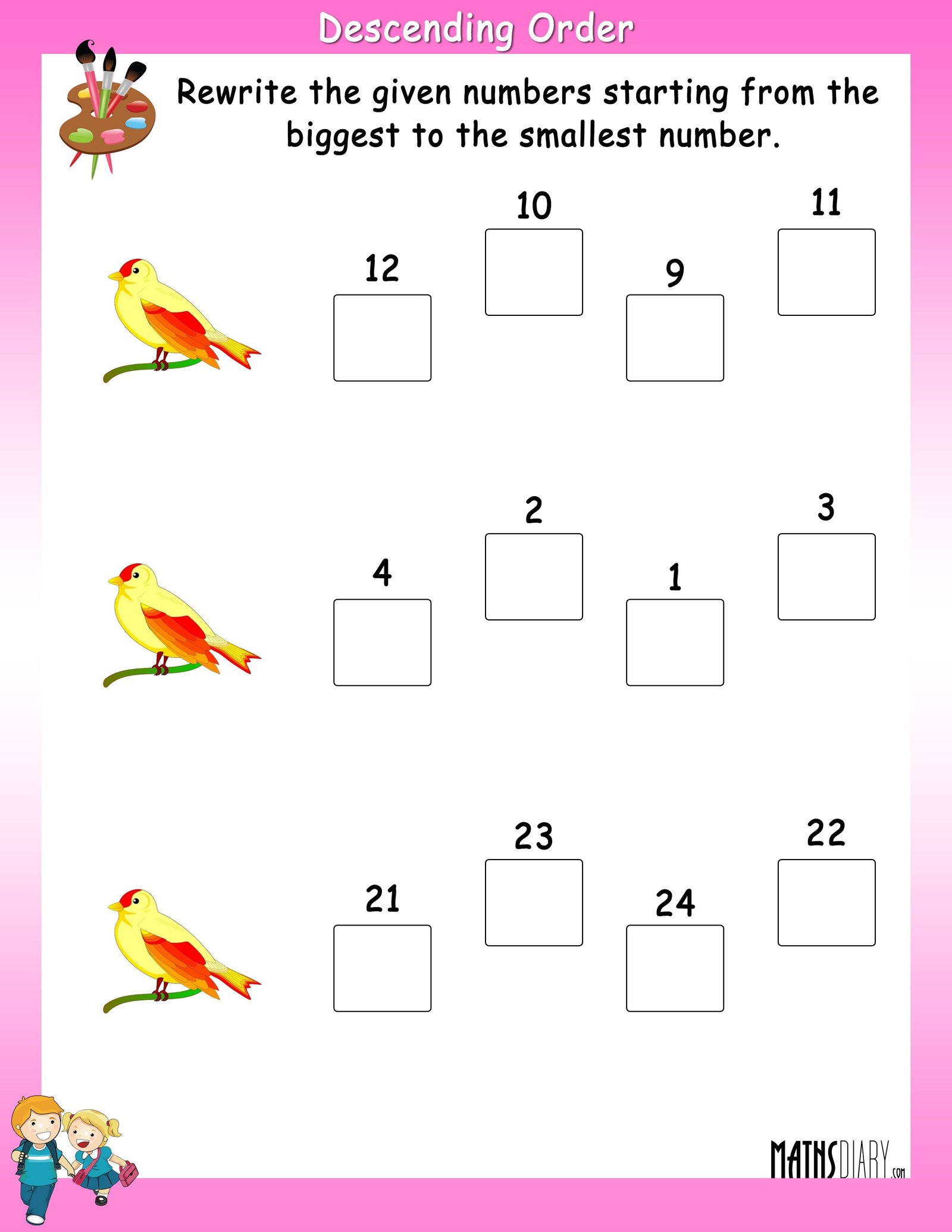 Descending Order Worksheet For Ukg