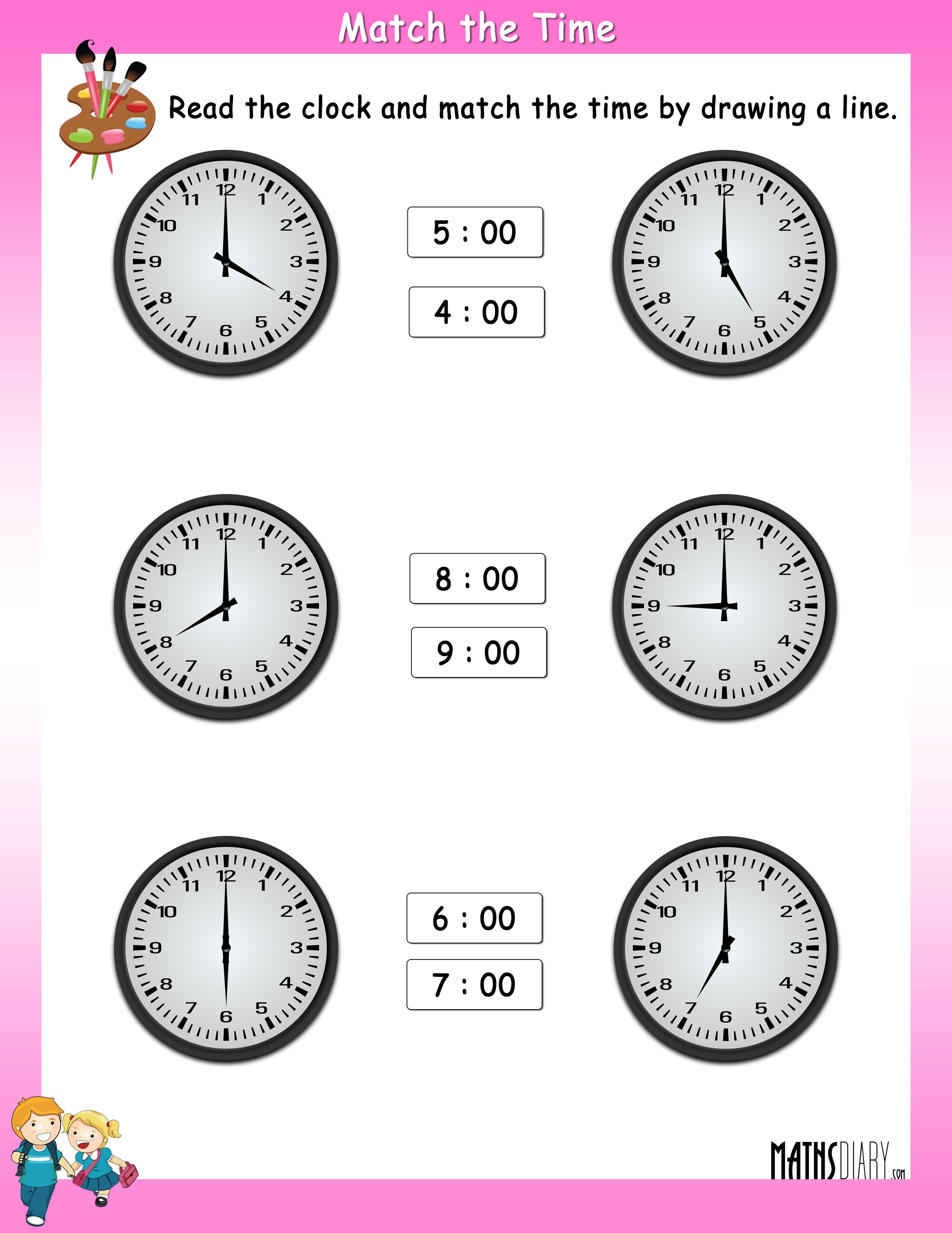 read the clock and match with the given time worksheets math worksheets mathsdiary com