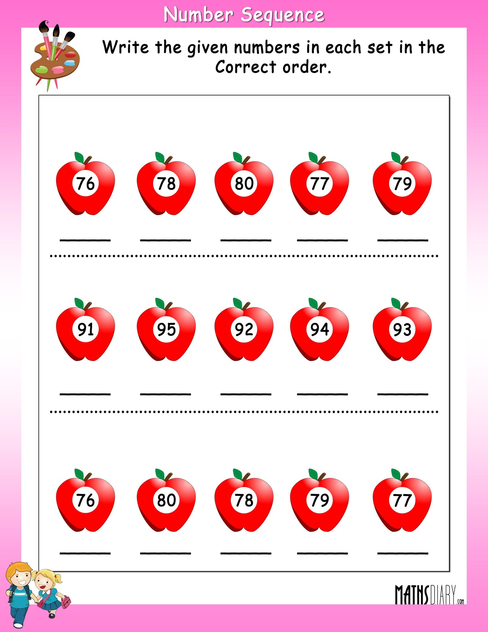 Sequencing Numbers Worksheets Year 3