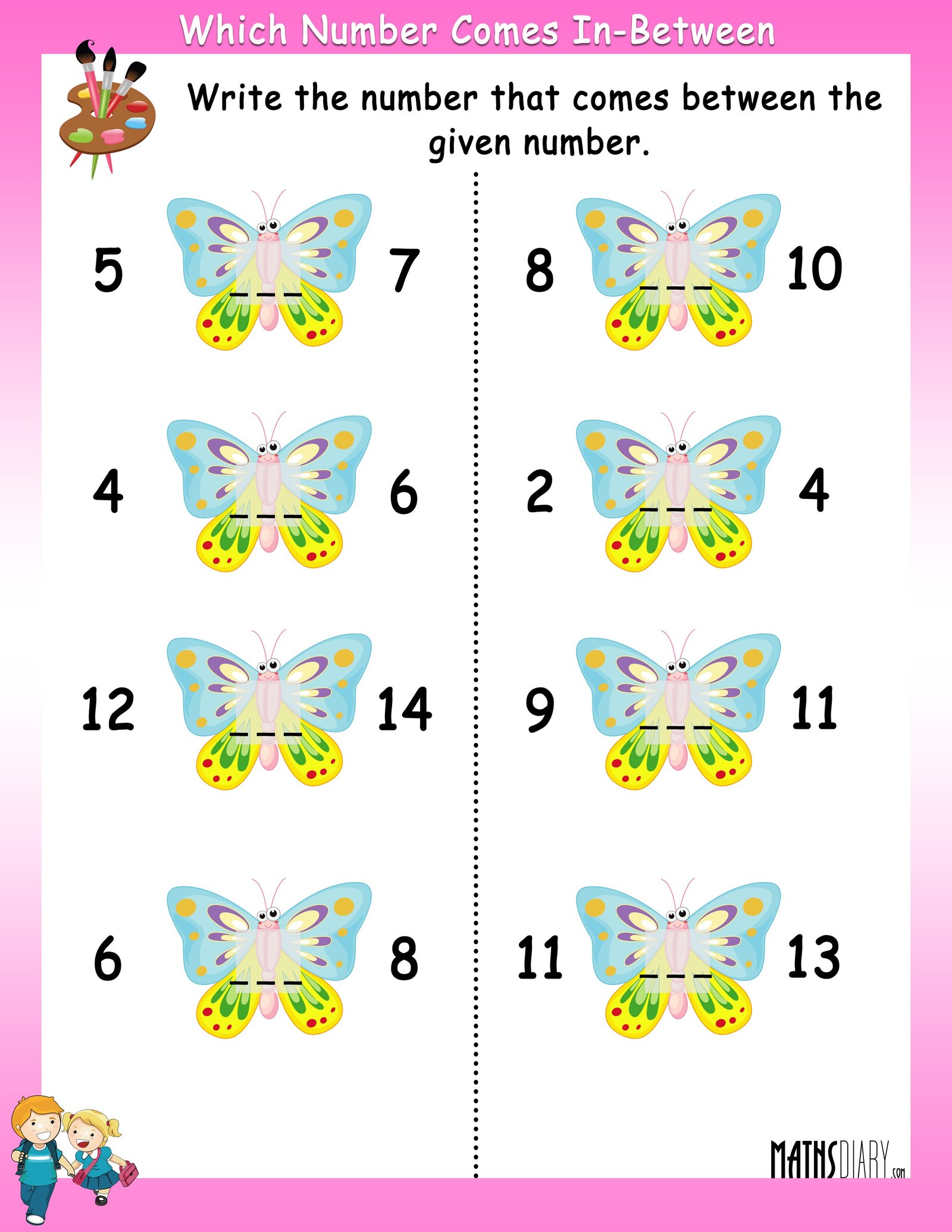 In Between Numbers Worksheet For Kindergarten