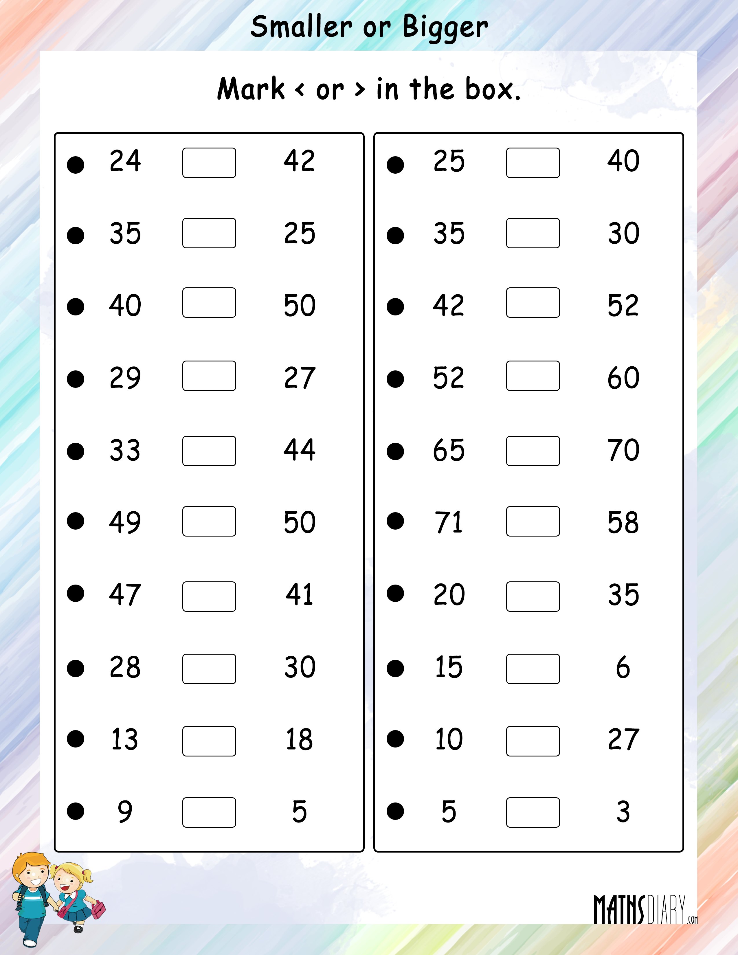 Worksheet For Bigger And Smaller Numbers