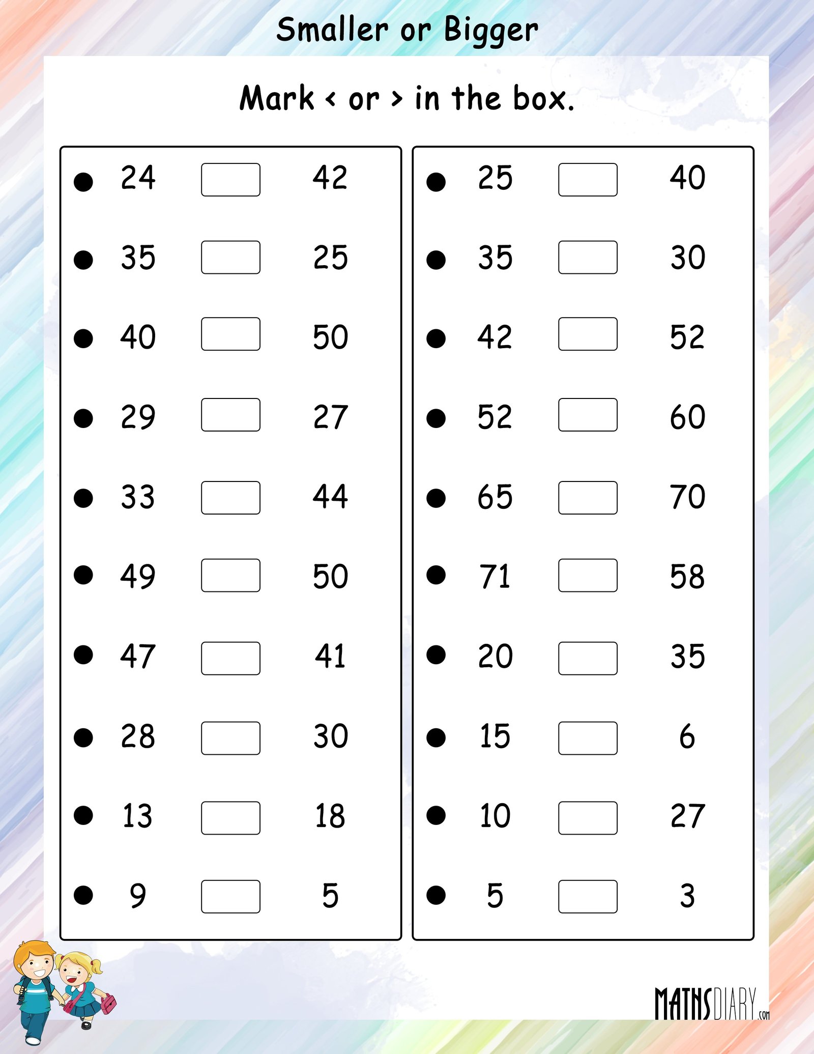 Bigger Smaller Numbers Worksheet