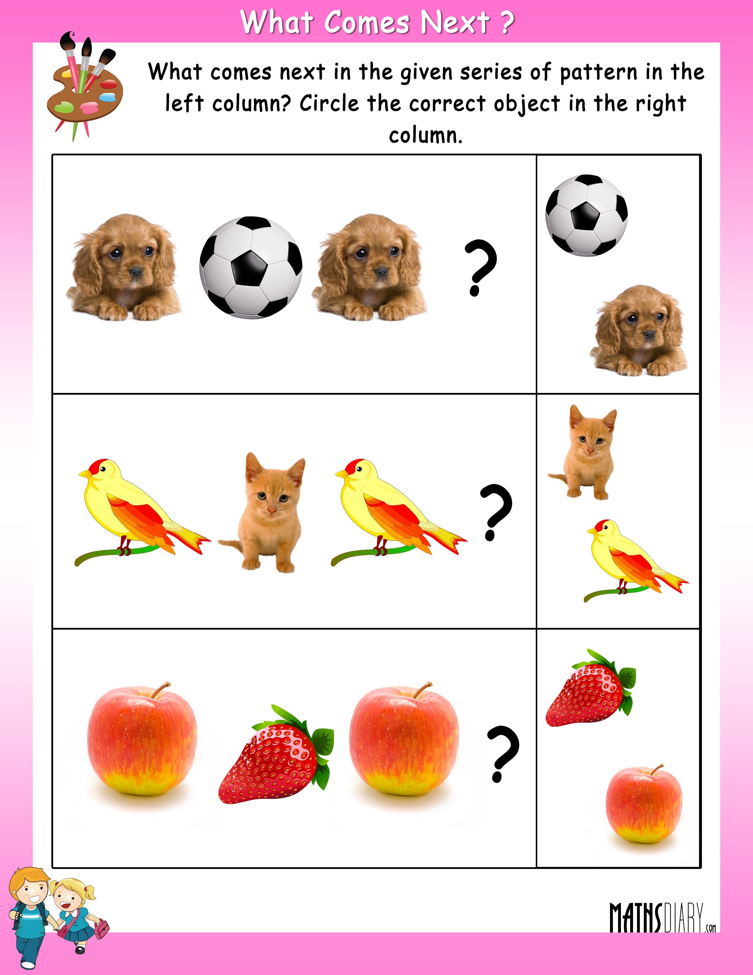 What comes next in the given pattern - Math Worksheets 