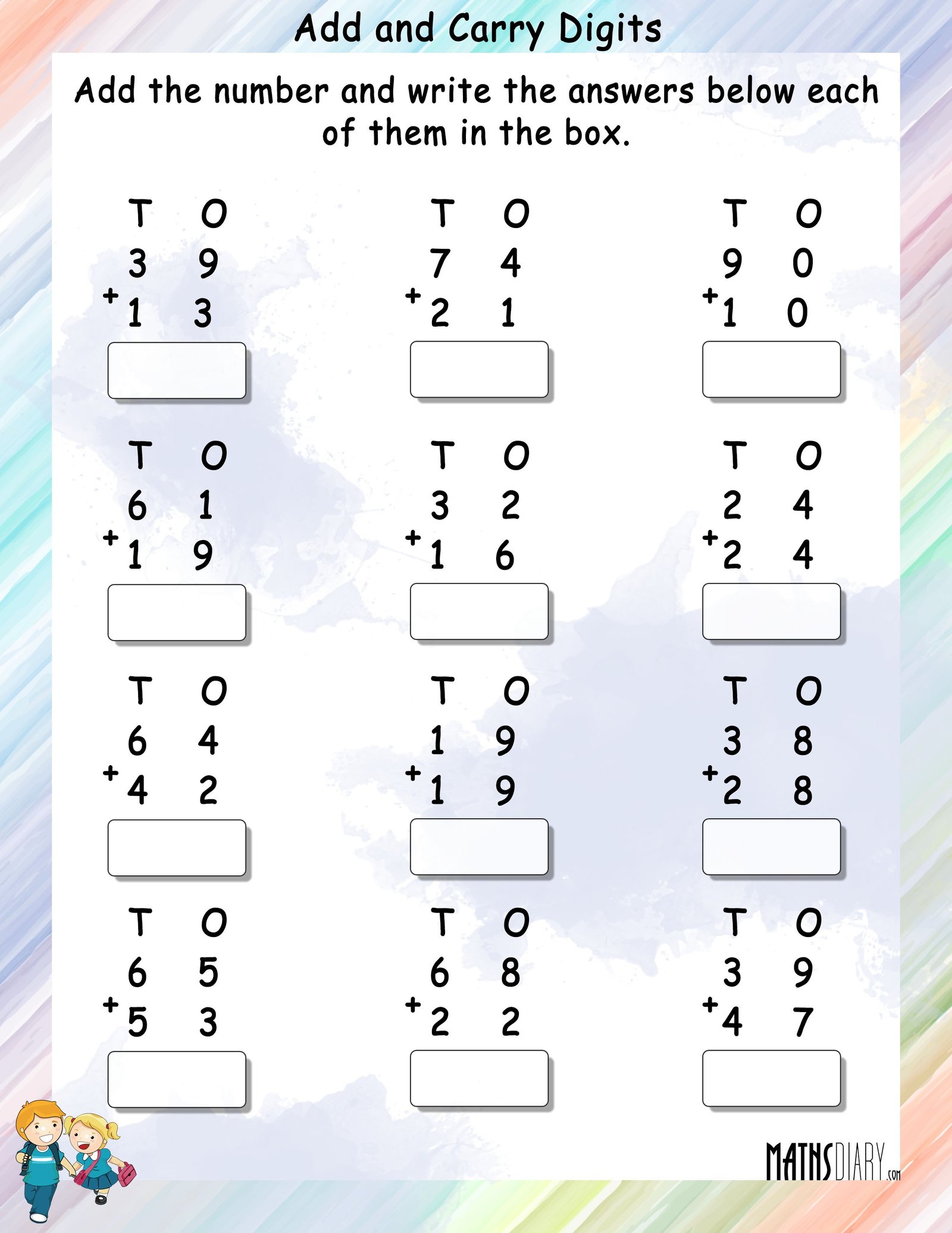 Add And Carry Digits Math Worksheets MathsDiary