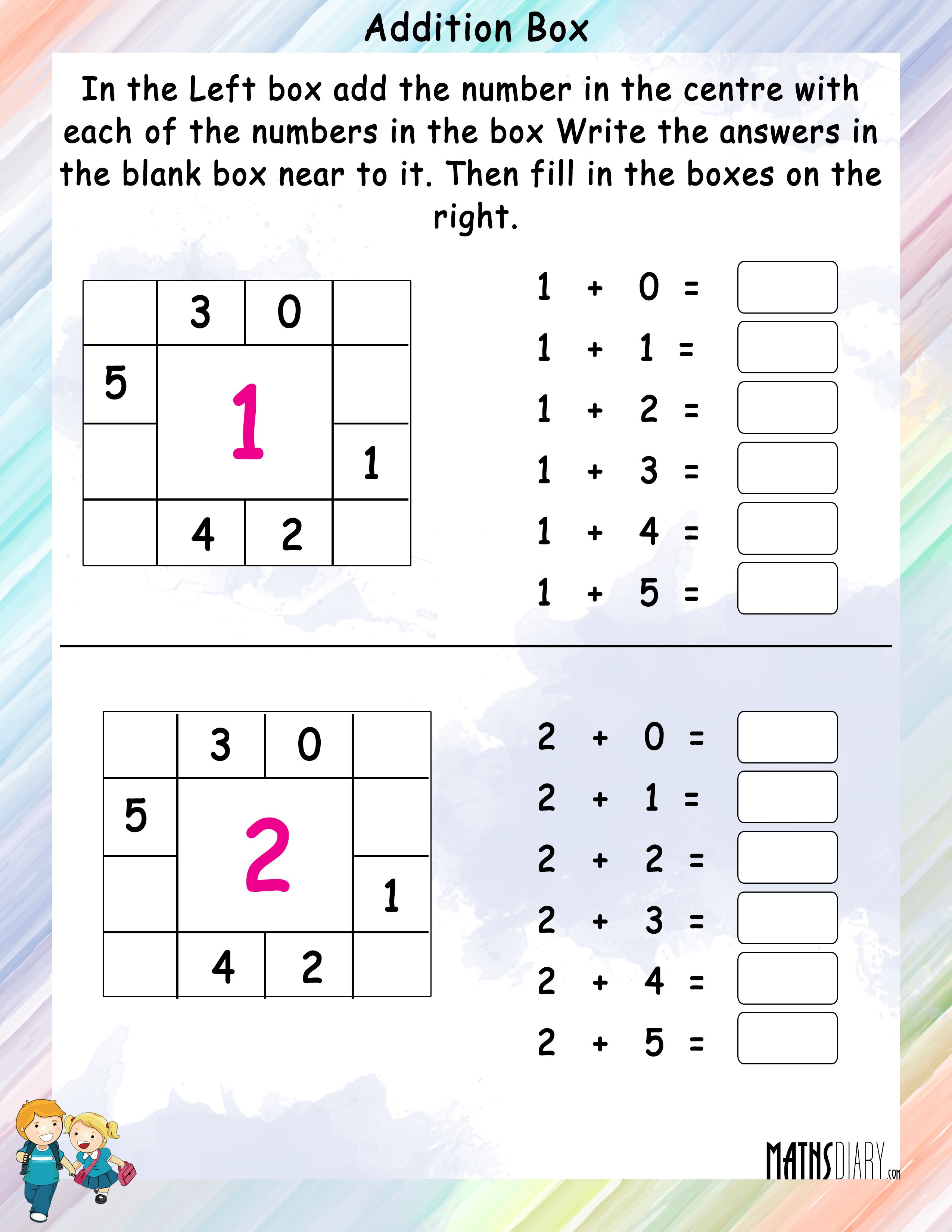 addition box math worksheets mathsdiarycom