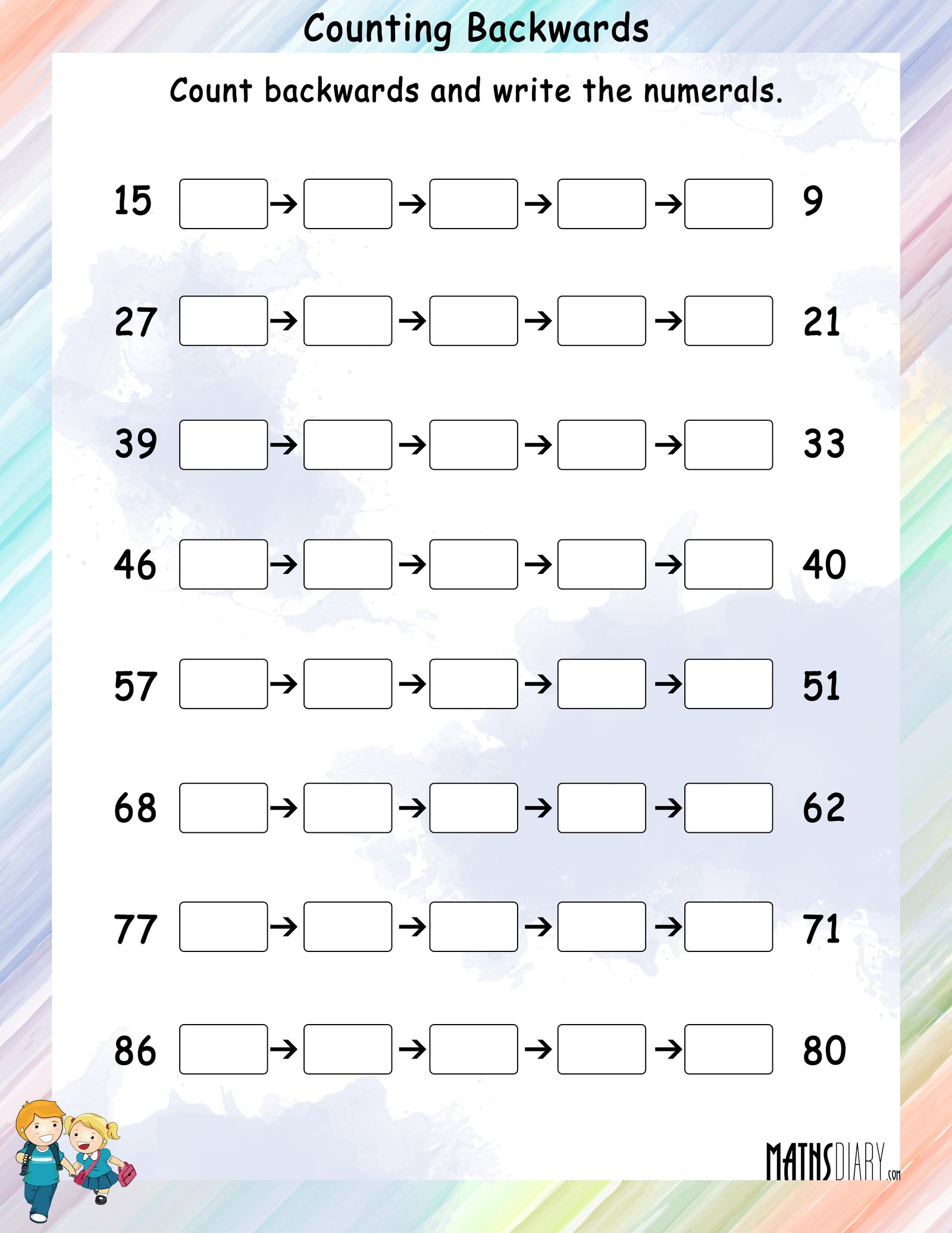 Free Printable Skip Counting Backwards Worksheets