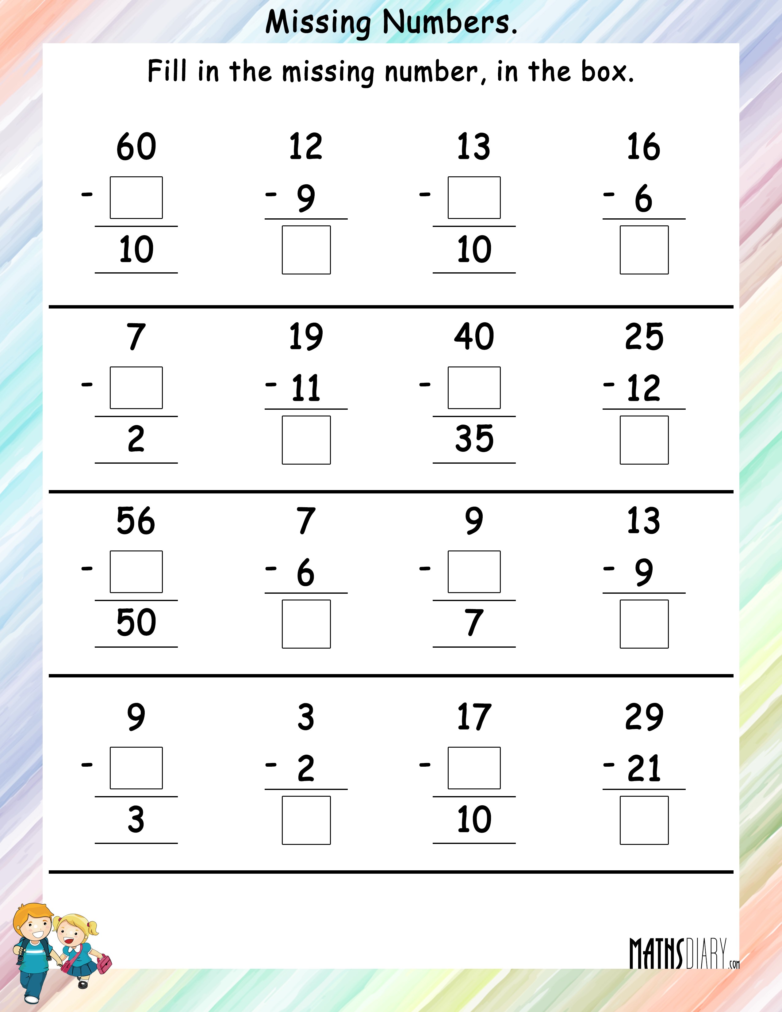 Find The Missing Numbers Math Worksheets MathsDiary