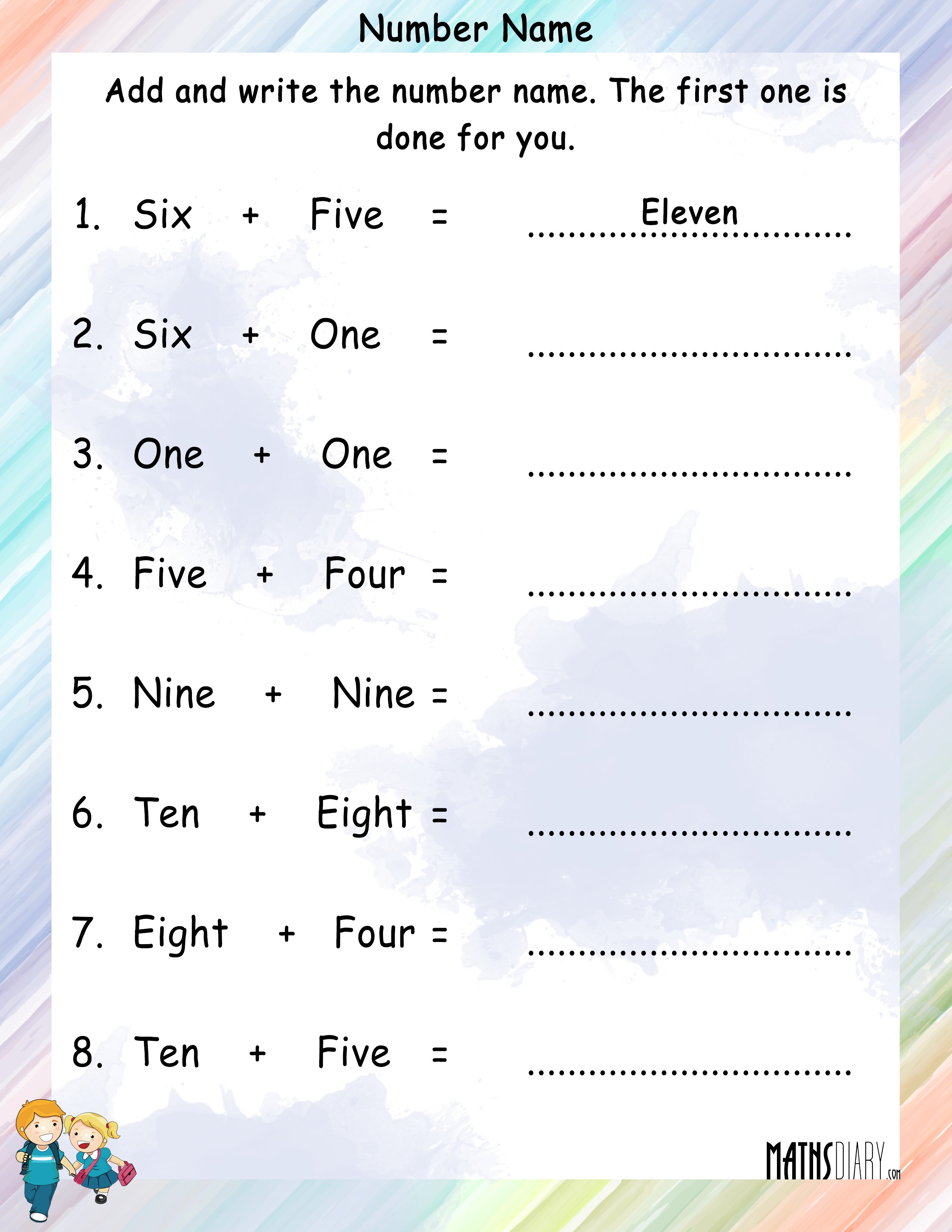 add the number names and write answer in number name math worksheets mathsdiary com
