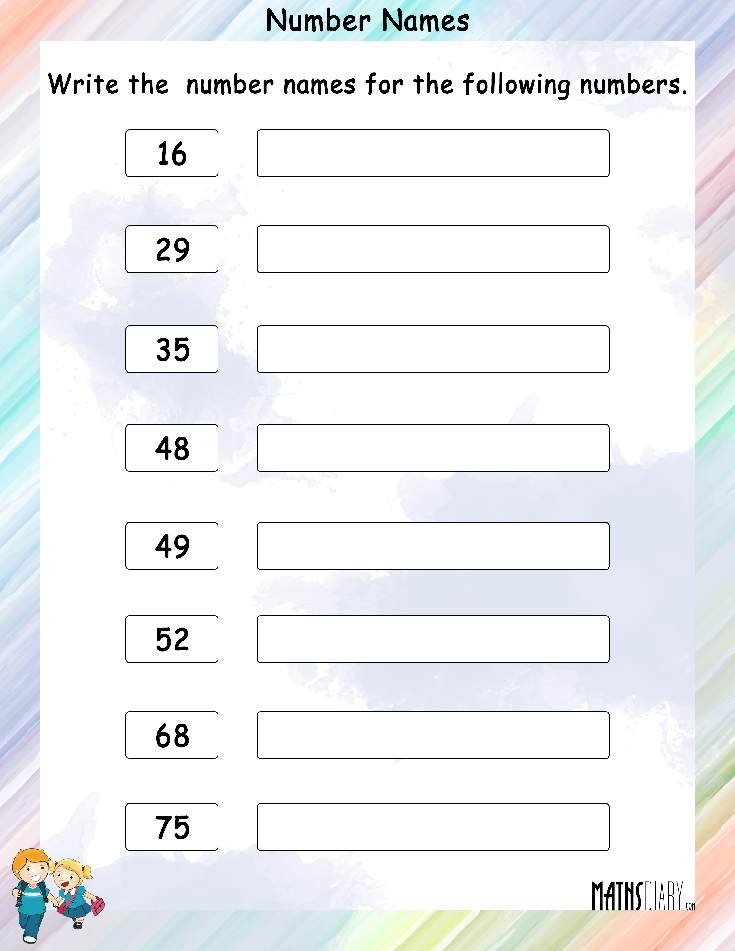worksheet for number names