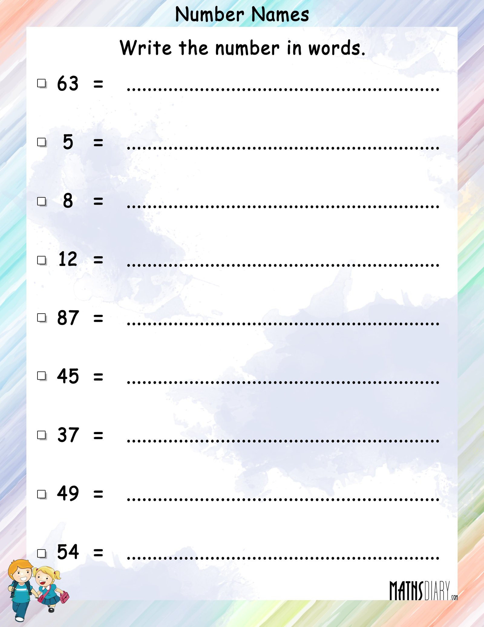 Write Number Names 1 To 100 Worksheet