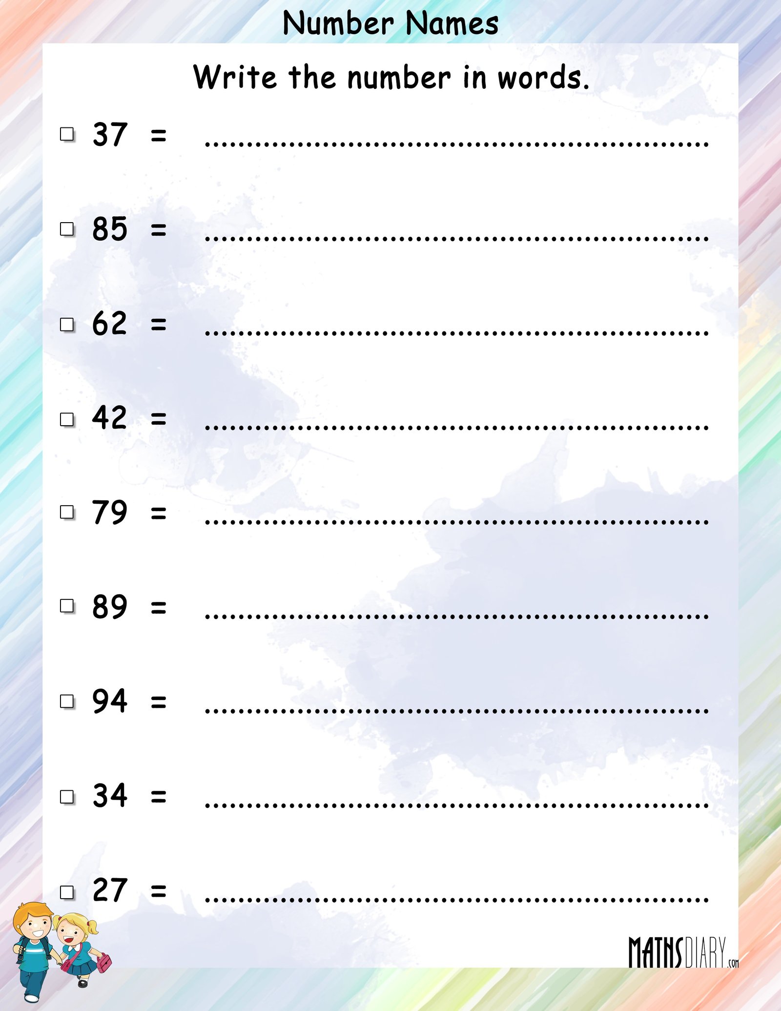 Write Numbers in words - Math Worksheets - MathsDiary.com