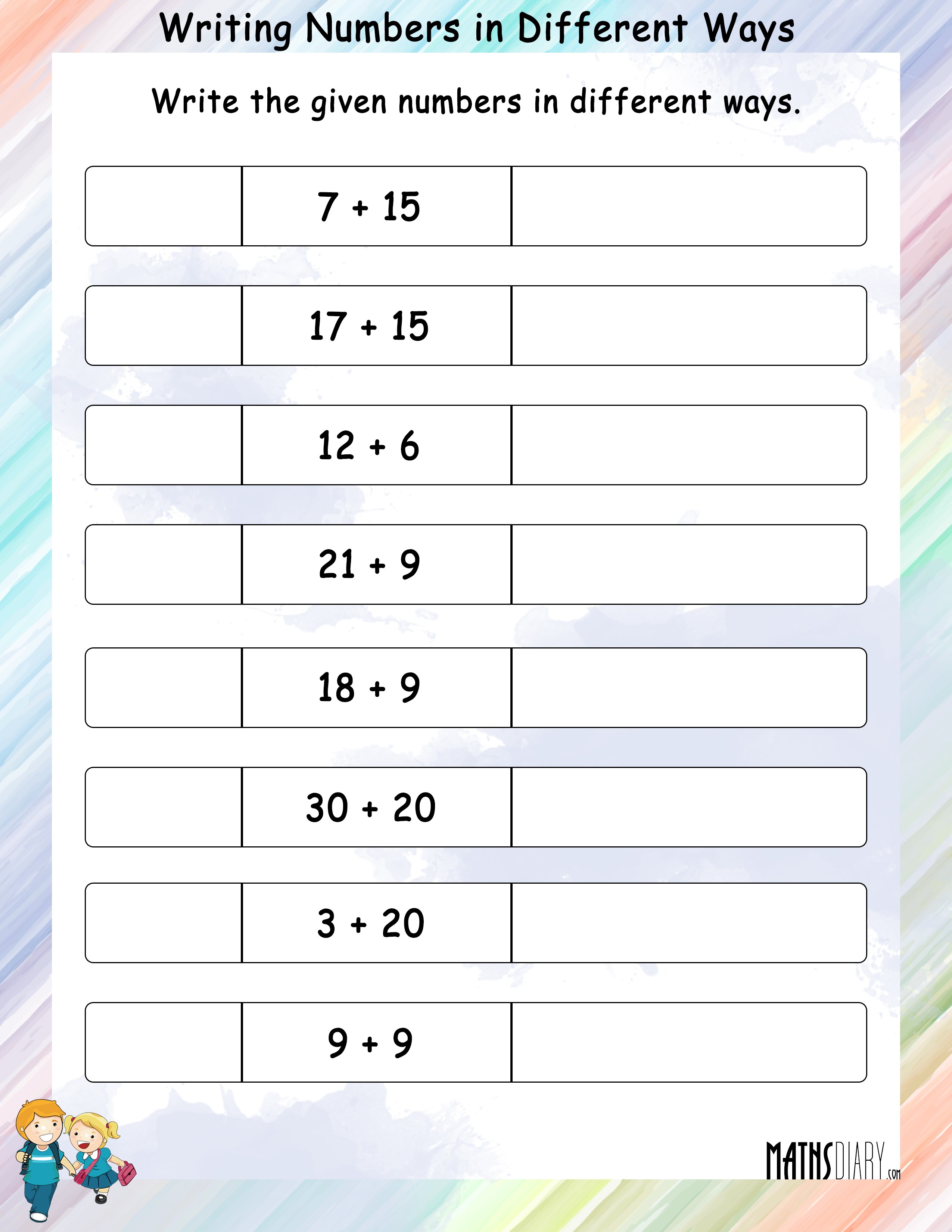 Writing numbers in different ways - Math Worksheets - MathsDiary.com